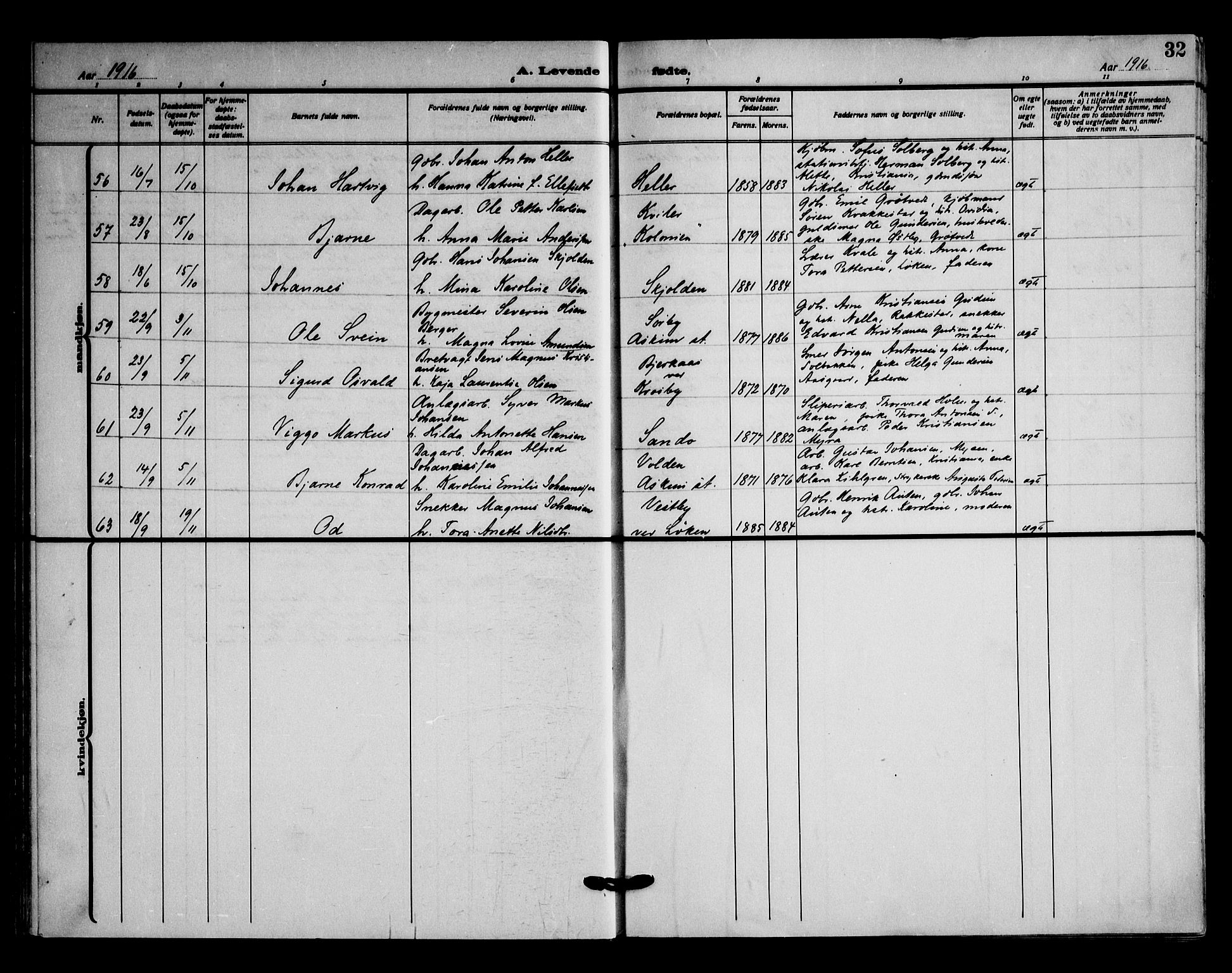 Askim prestekontor Kirkebøker, AV/SAO-A-10900/F/Fa/L0009: Ministerialbok nr. 9, 1913-1923, s. 32