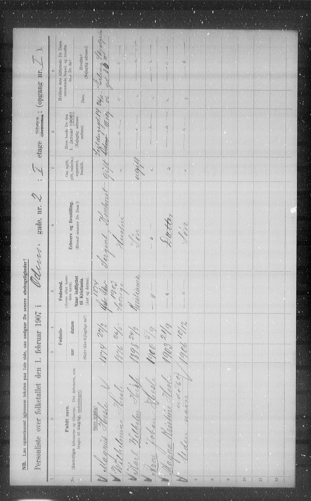 OBA, Kommunal folketelling 1.2.1907 for Kristiania kjøpstad, 1907, s. 38216