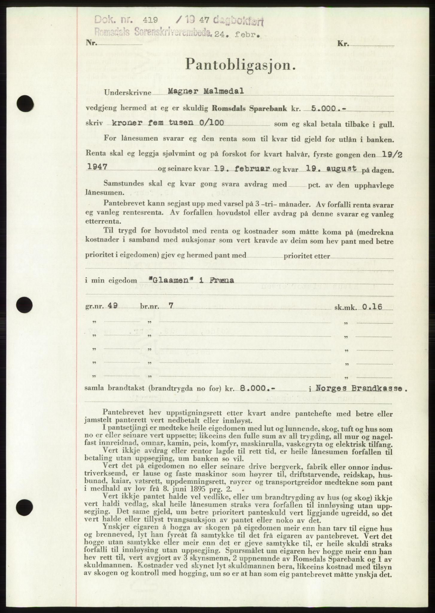Romsdal sorenskriveri, SAT/A-4149/1/2/2C: Pantebok nr. B3, 1946-1948, Dagboknr: 419/1947