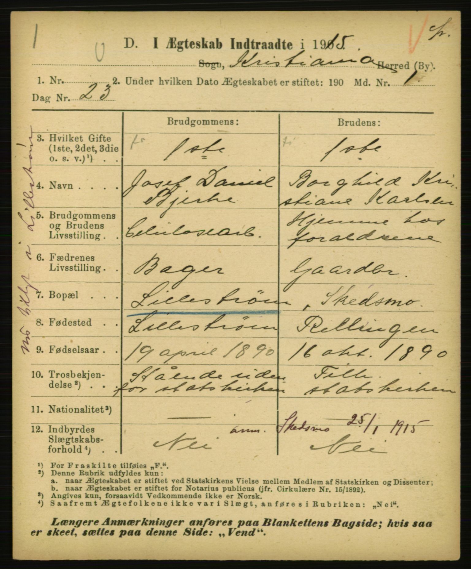 Statistisk sentralbyrå, Sosiodemografiske emner, Befolkning, AV/RA-S-2228/E/L0013: Fødte, gifte, døde dissentere., 1915, s. 2261