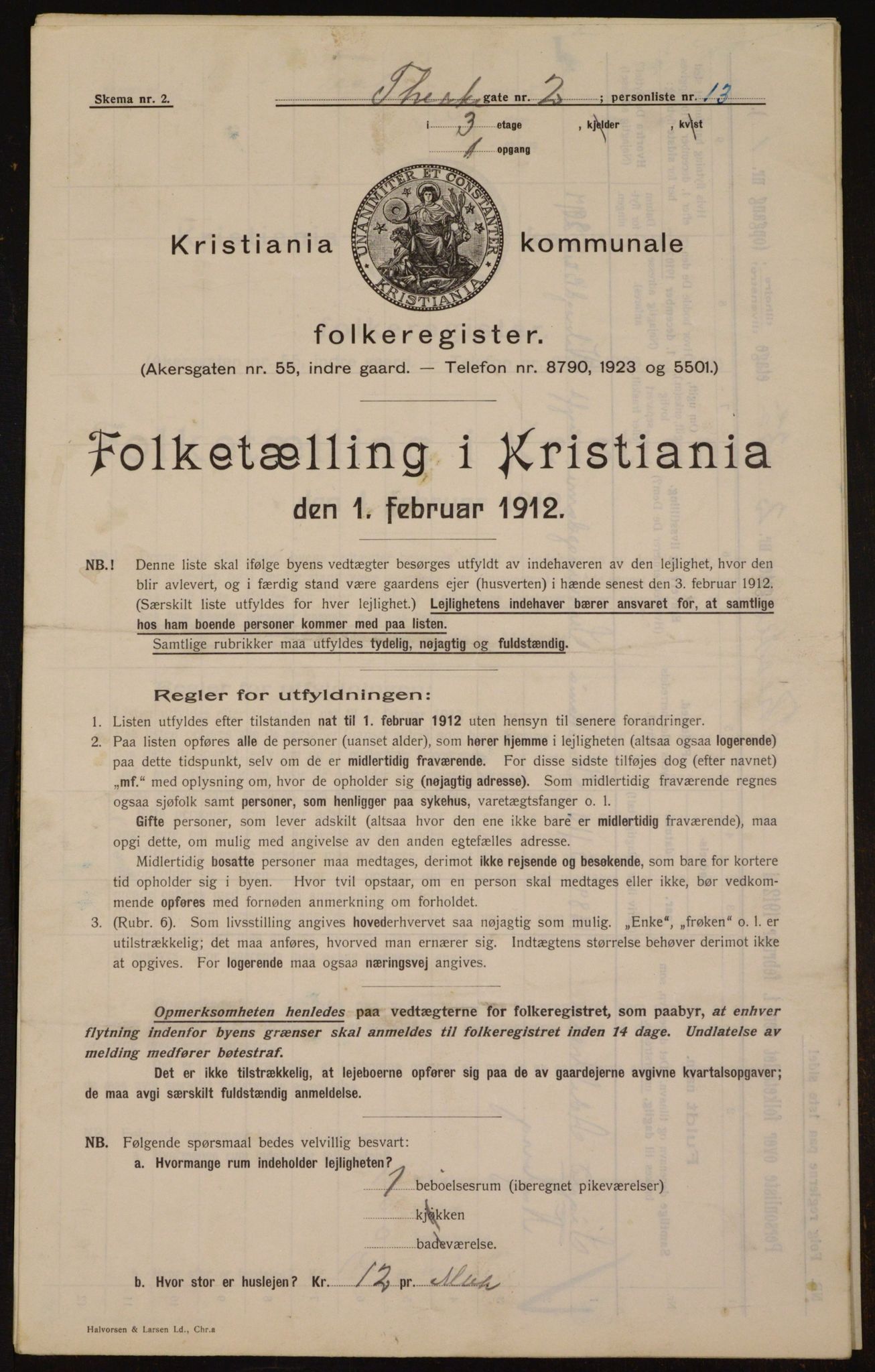 OBA, Kommunal folketelling 1.2.1912 for Kristiania, 1912, s. 107127