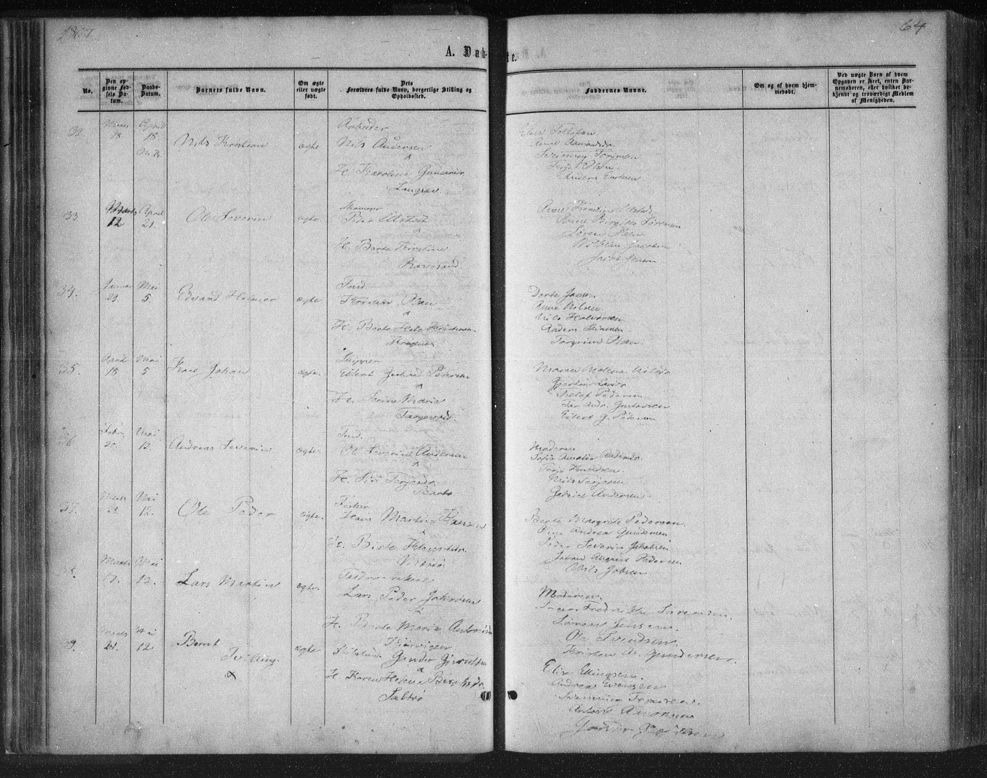 Tromøy sokneprestkontor, AV/SAK-1111-0041/F/Fa/L0007: Ministerialbok nr. A 7, 1864-1869, s. 64