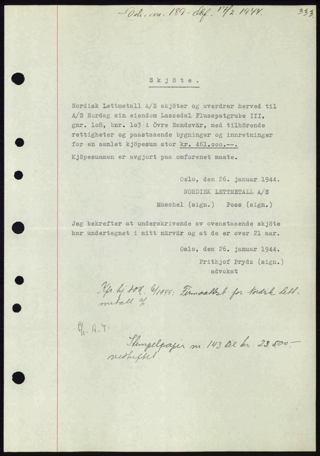 Numedal og Sandsvær sorenskriveri, SAKO/A-128/G/Ga/Gaa/L0055: Pantebok nr. A7, 1943-1944, Dagboknr: 189/1944