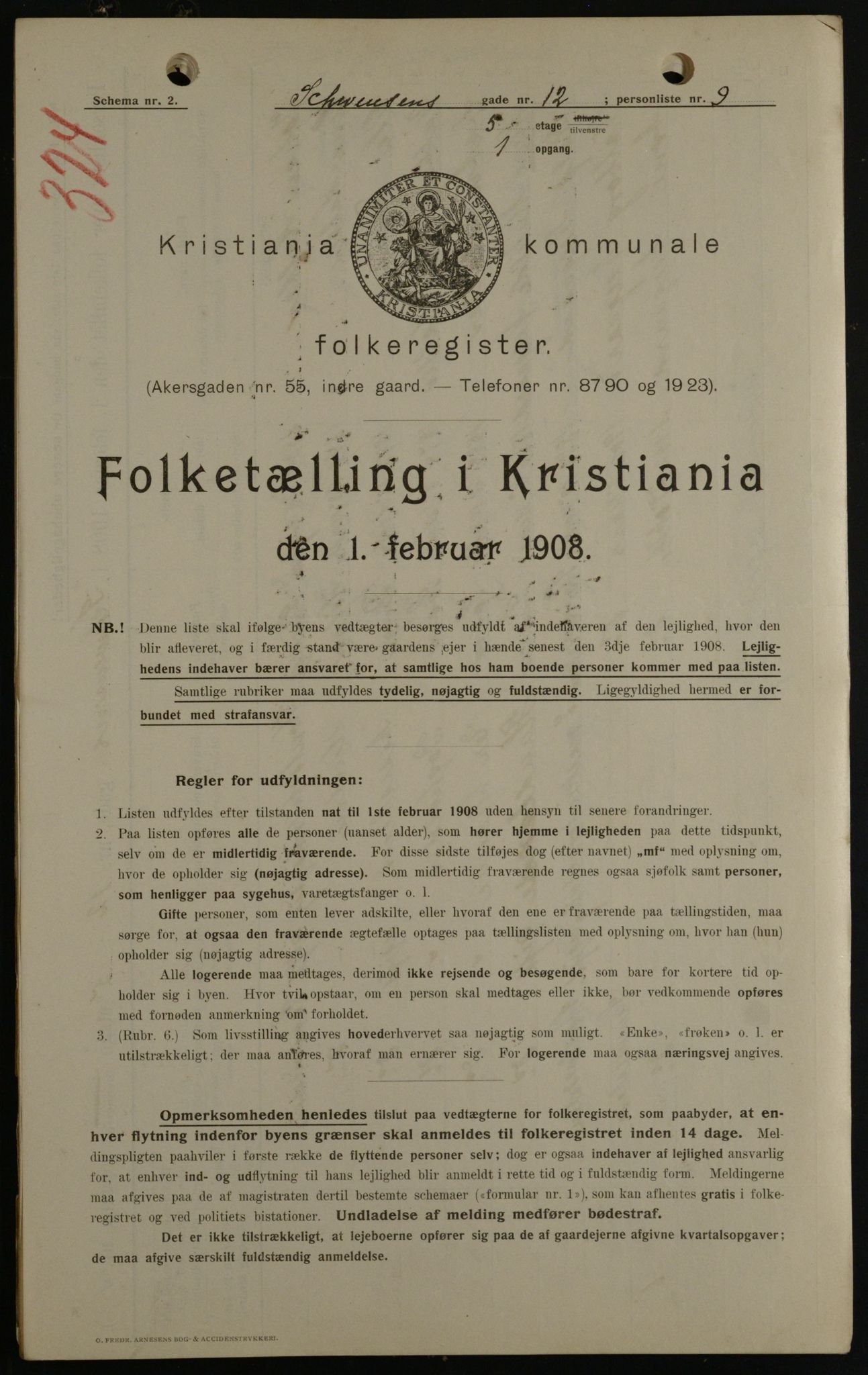 OBA, Kommunal folketelling 1.2.1908 for Kristiania kjøpstad, 1908, s. 83462