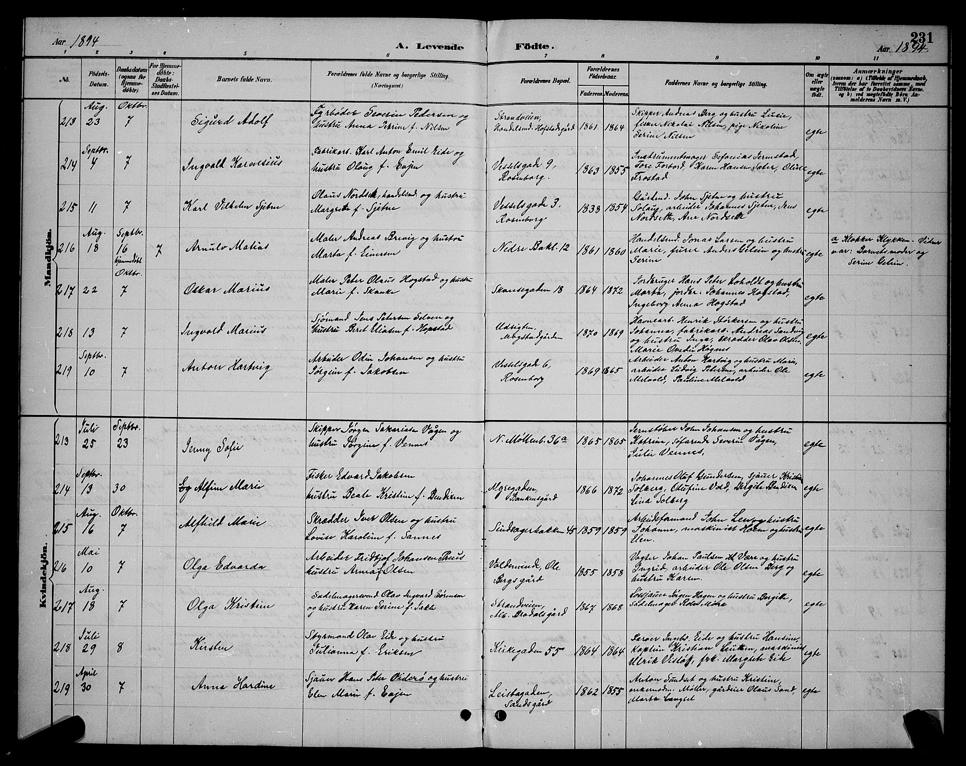 Ministerialprotokoller, klokkerbøker og fødselsregistre - Sør-Trøndelag, SAT/A-1456/604/L0222: Klokkerbok nr. 604C05, 1886-1895, s. 231
