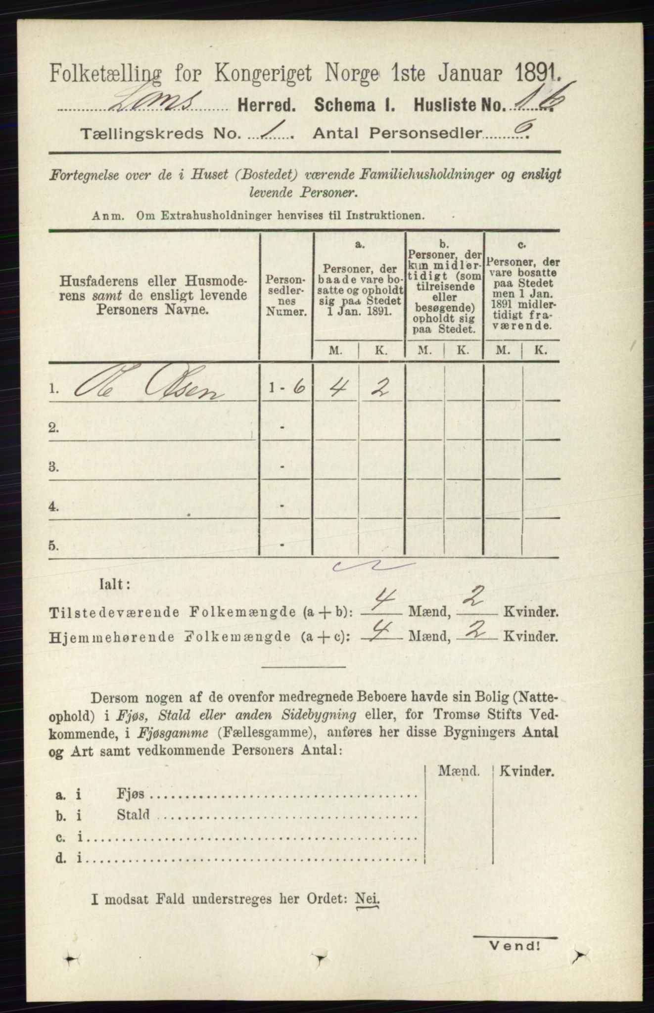 RA, Folketelling 1891 for 0514 Lom herred, 1891, s. 37