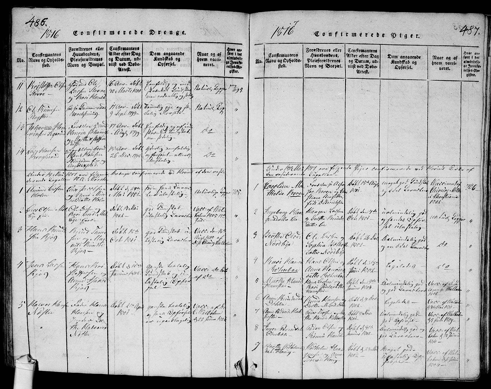 Ullensaker prestekontor Kirkebøker, AV/SAO-A-10236a/G/Ga/L0001: Klokkerbok nr. I 1, 1815-1835, s. 486-487