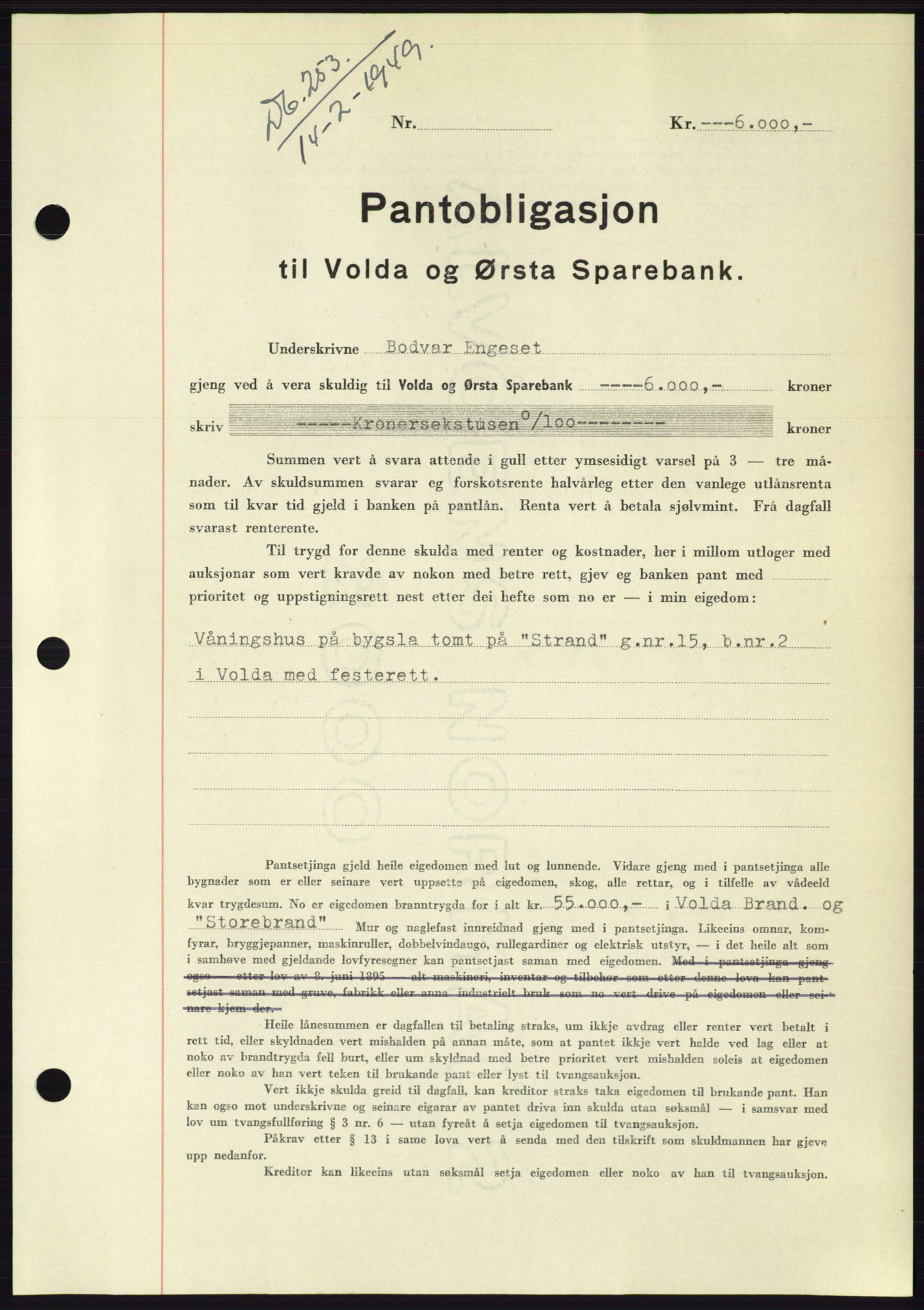 Søre Sunnmøre sorenskriveri, AV/SAT-A-4122/1/2/2C/L0116: Pantebok nr. 4B, 1948-1949, Dagboknr: 253/1949