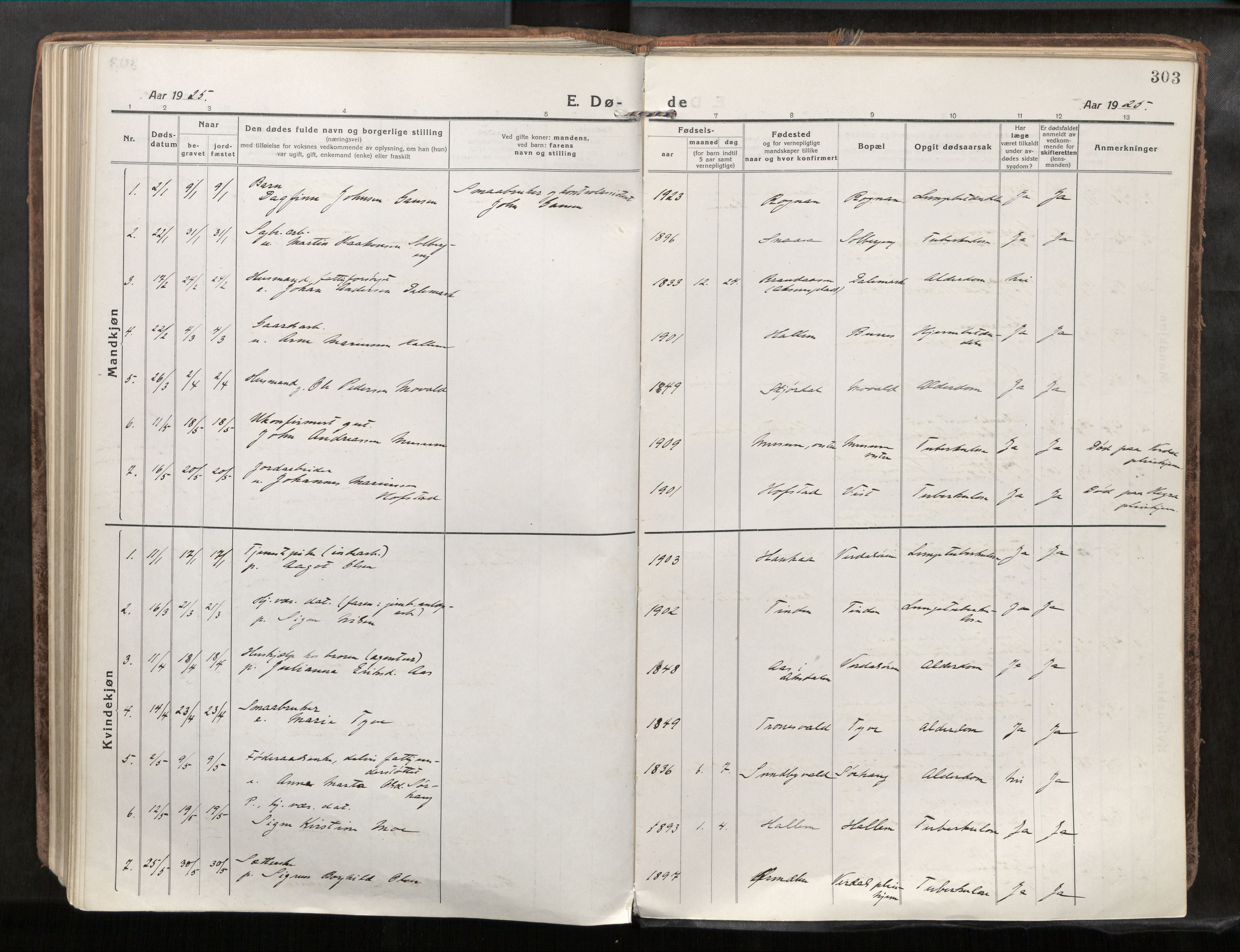 Verdal sokneprestkontor, AV/SAT-A-1156/2/H/Haa/L0001: Ministerialbok nr. 1, 1917-1932, s. 303