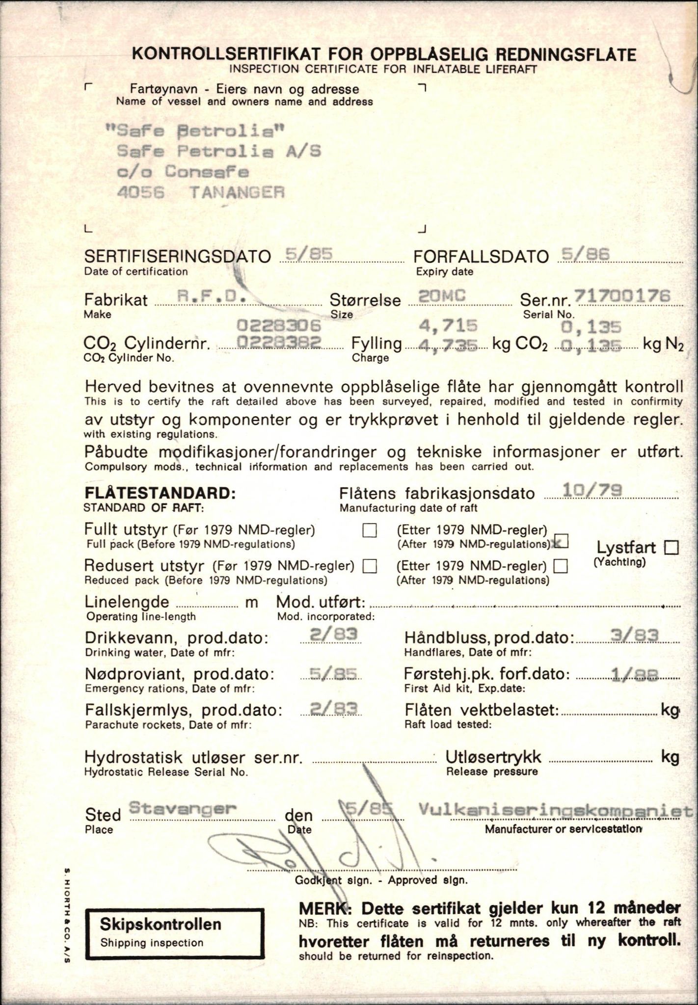 Sjøfartsdirektoratet, stasjon Stavanger, SAST/A-101391/00/O/L0048: Safe Petrolia (tidl. Henrik Ibsen), 1977-1985
