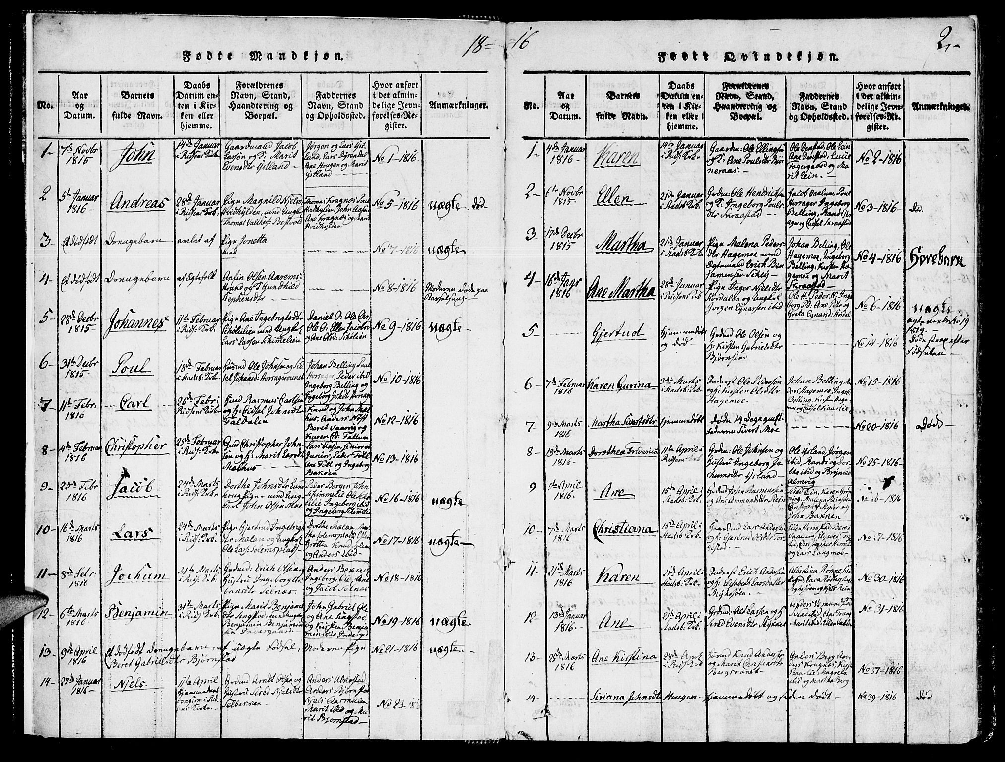 Ministerialprotokoller, klokkerbøker og fødselsregistre - Sør-Trøndelag, SAT/A-1456/646/L0608: Ministerialbok nr. 646A06, 1816-1825, s. 2