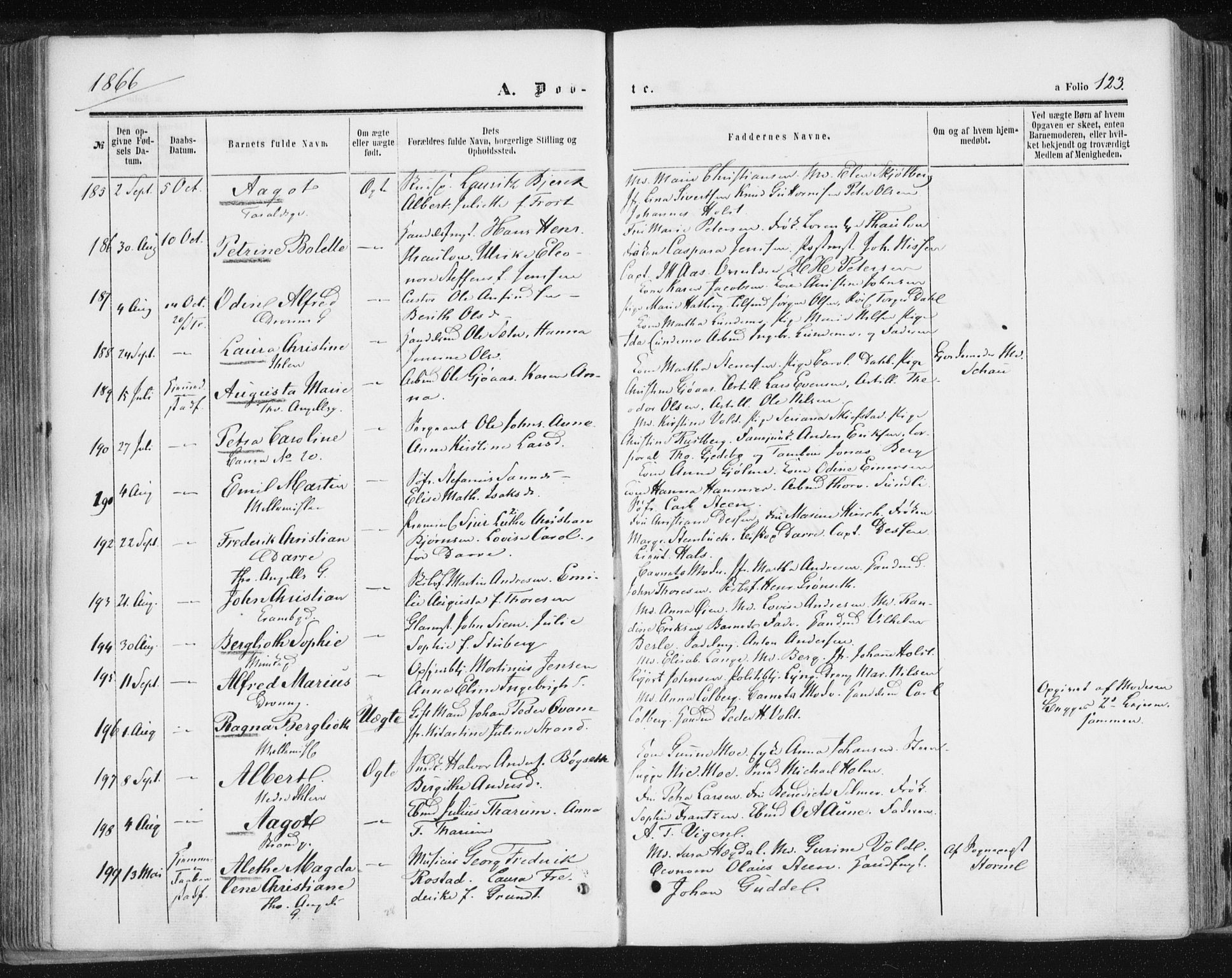 Ministerialprotokoller, klokkerbøker og fødselsregistre - Sør-Trøndelag, SAT/A-1456/602/L0115: Ministerialbok nr. 602A13, 1860-1872, s. 123