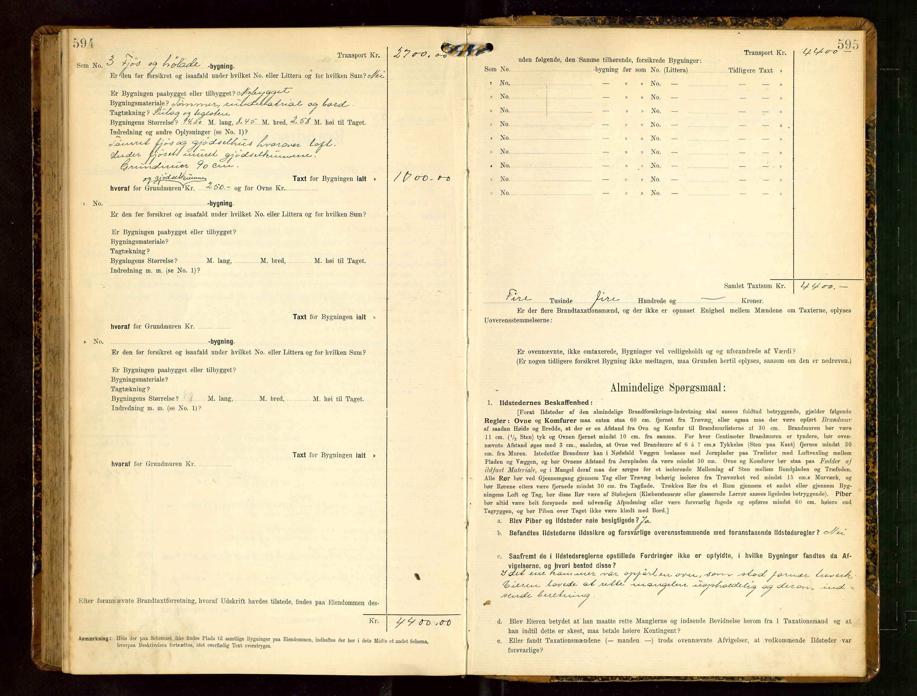 Håland lensmannskontor, AV/SAST-A-100100/Gob/L0003: Branntakstprotokoll - skjematakst. Register i boken., 1909-1910, s. 594-595