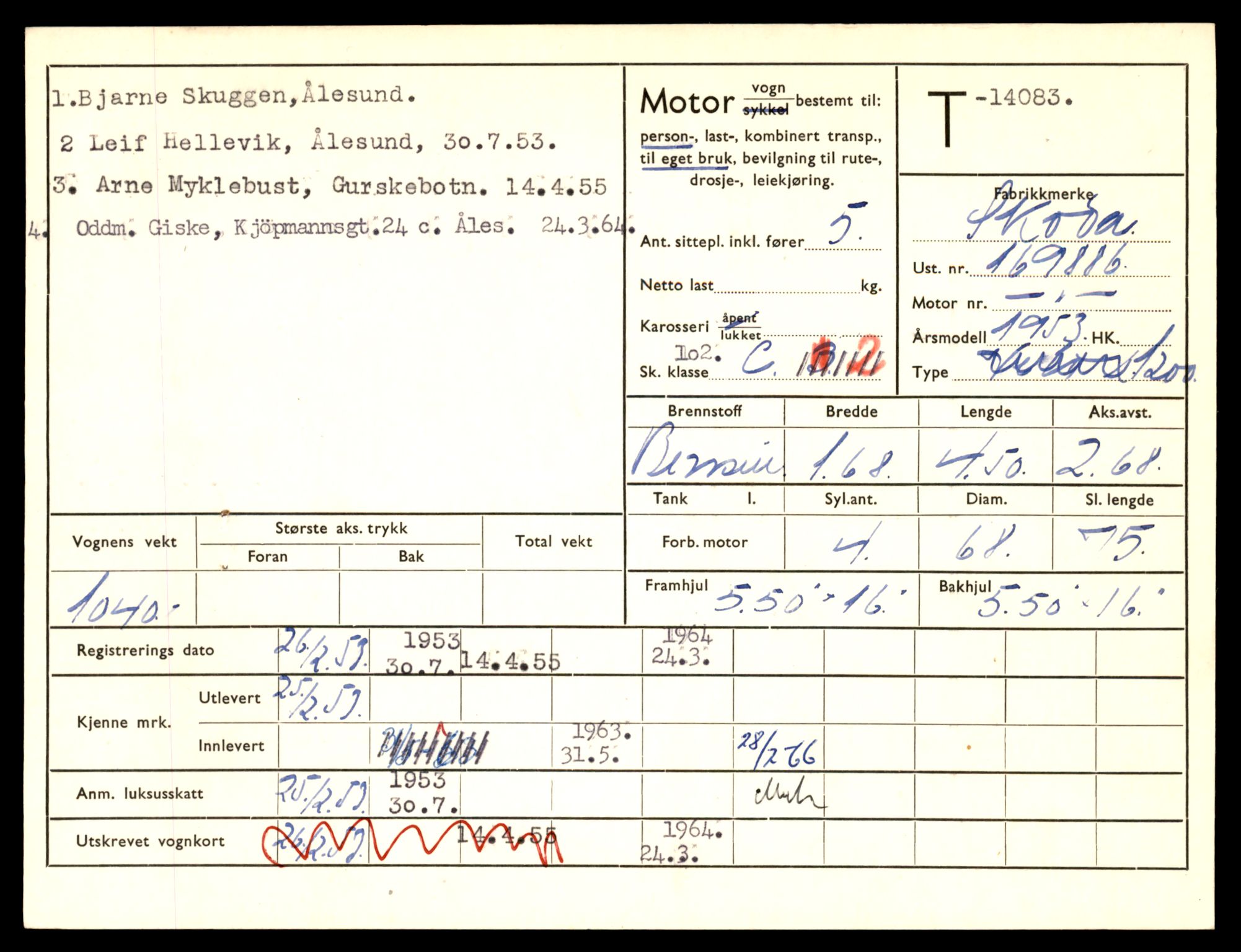 Møre og Romsdal vegkontor - Ålesund trafikkstasjon, AV/SAT-A-4099/F/Fe/L0043: Registreringskort for kjøretøy T 14080 - T 14204, 1927-1998, s. 69
