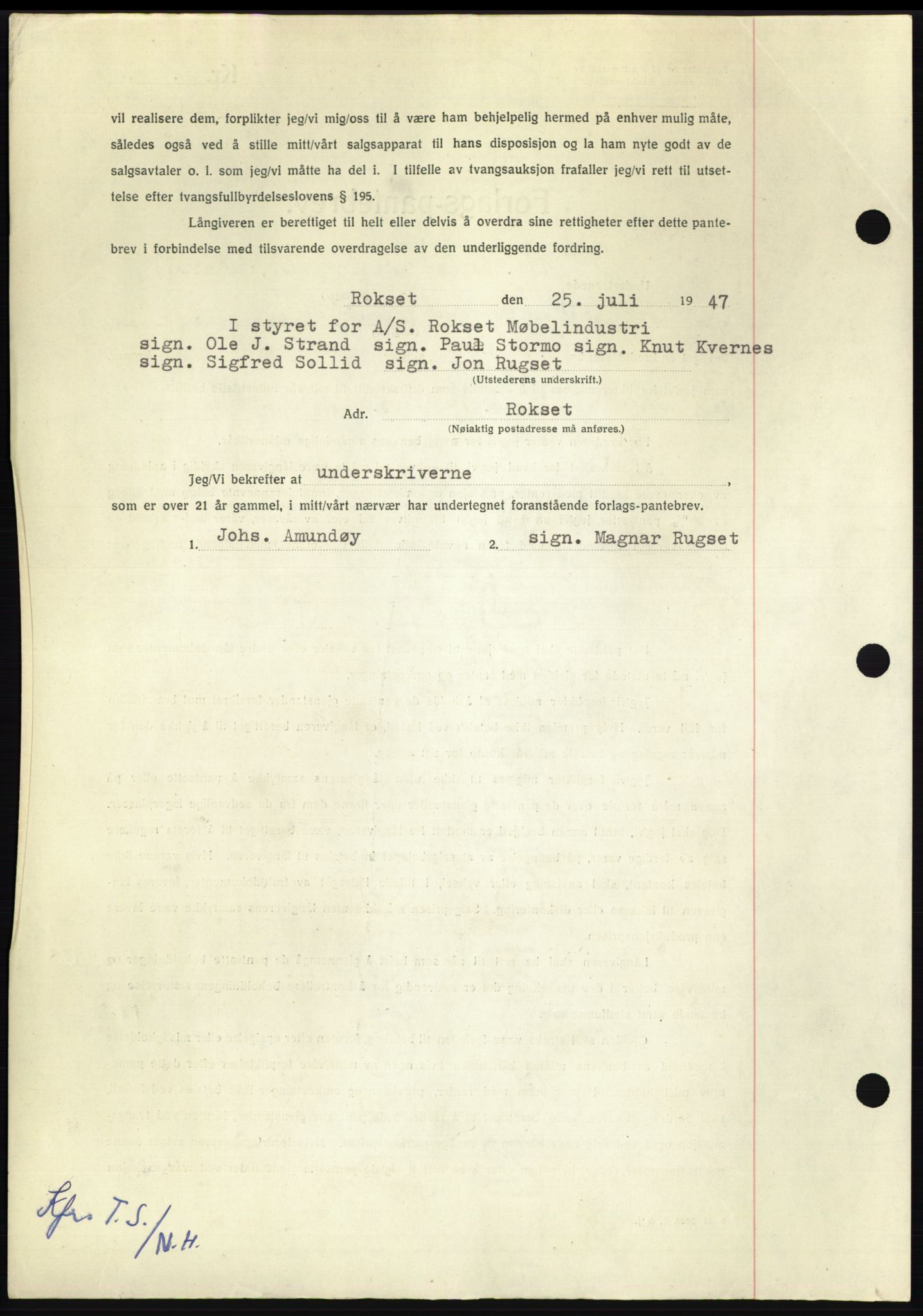 Nordmøre sorenskriveri, AV/SAT-A-4132/1/2/2Ca: Pantebok nr. B96, 1947-1947, Dagboknr: 1731/1947