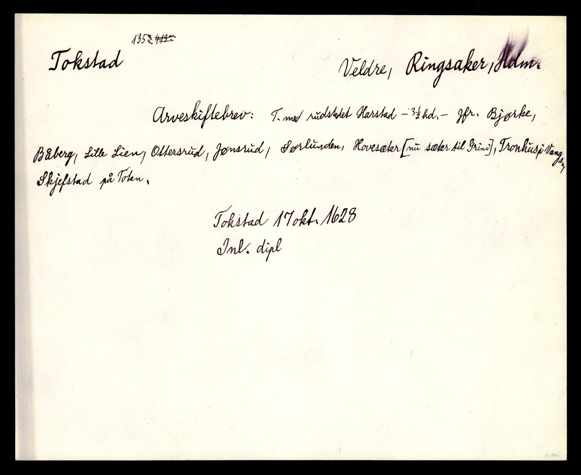 Riksarkivets diplomsamling, AV/RA-EA-5965/F35/F35e/L0007: Registreringssedler Hedmark 1, 1400-1700, s. 175