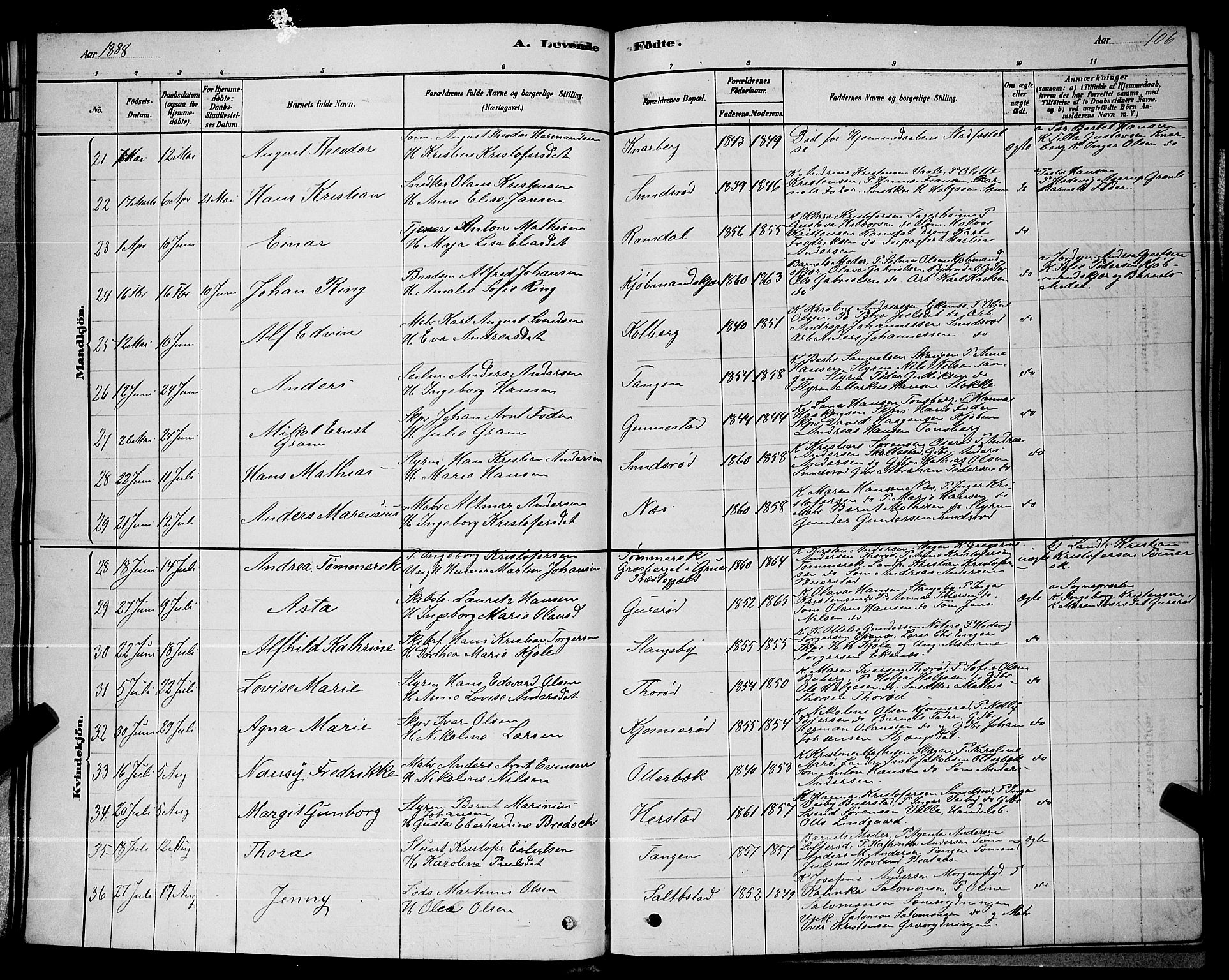 Nøtterøy kirkebøker, AV/SAKO-A-354/G/Ga/L0003: Klokkerbok nr. I 3, 1878-1893, s. 106