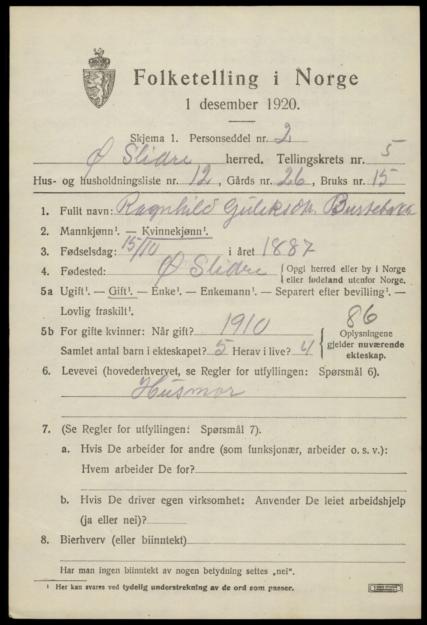 SAH, Folketelling 1920 for 0544 Øystre Slidre herred, 1920, s. 2981