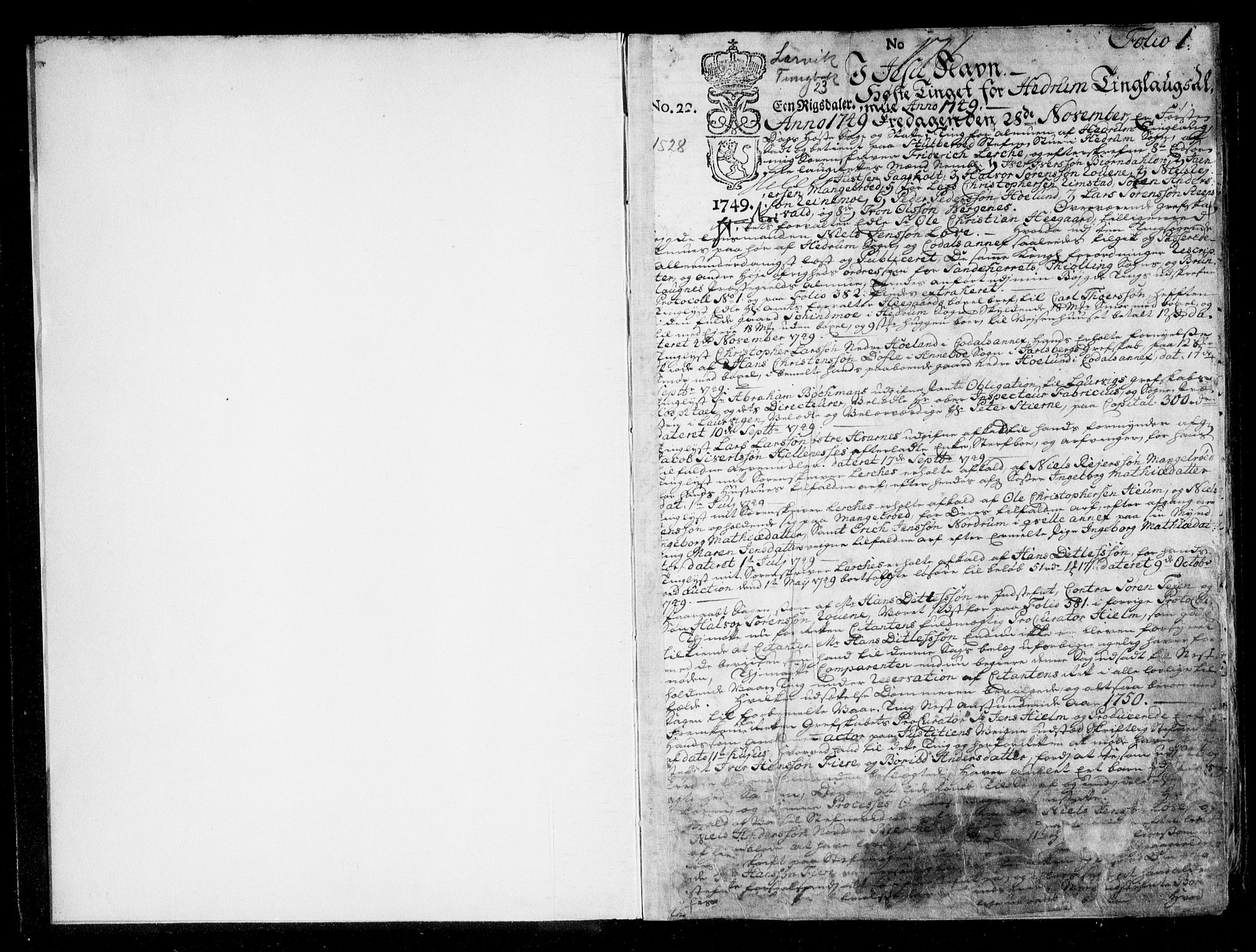 Larvik sorenskriveri, SAKO/A-83/F/Fa/L0023: Tingbok, 1749-1757, s. 1