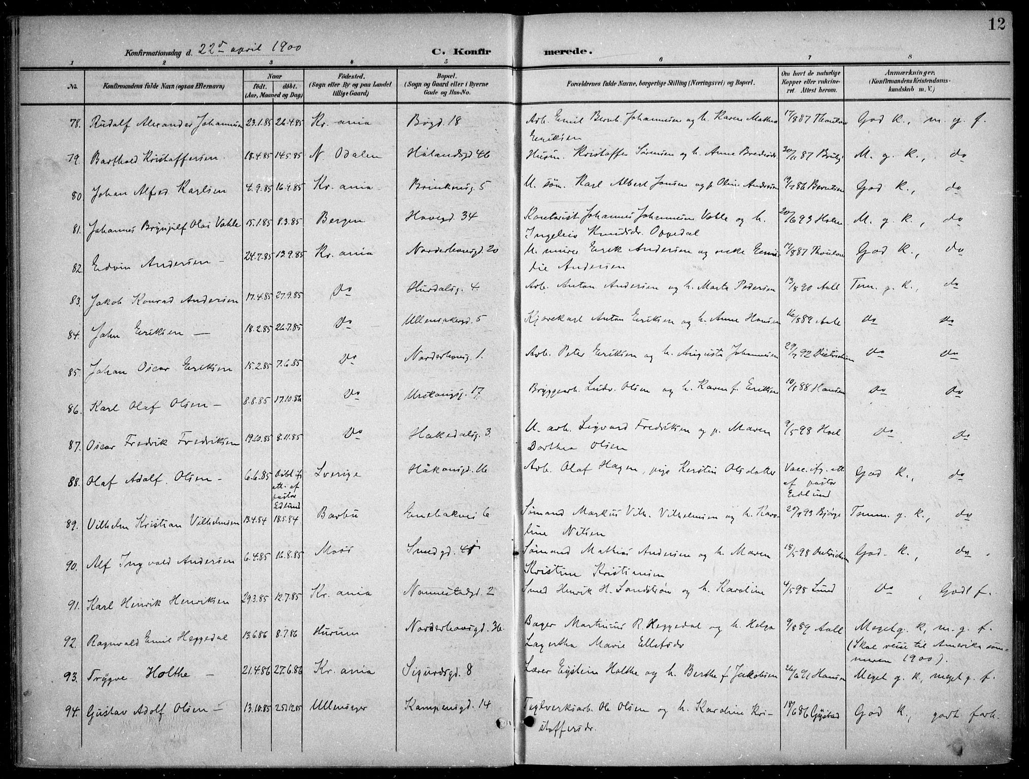 Kampen prestekontor Kirkebøker, AV/SAO-A-10853/F/Fa/L0009: Ministerialbok nr. I 9, 1899-1911, s. 12