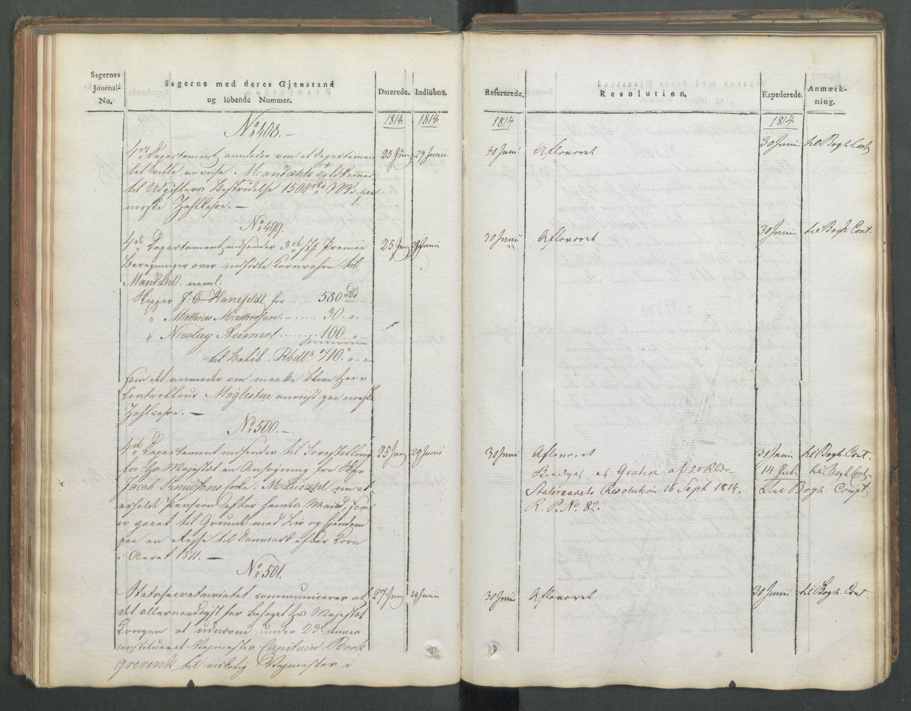 Departementene i 1814, RA/S-3899/Fa/L0008: 1. byrå - Journal B, 1814, s. 106