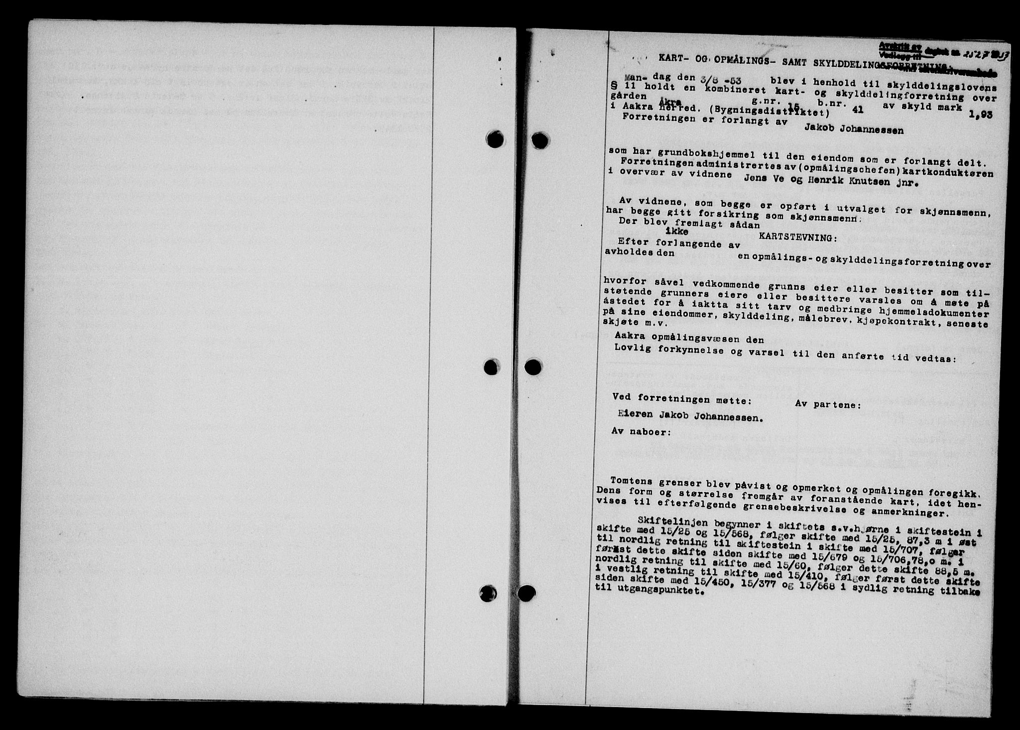 Karmsund sorenskriveri, SAST/A-100311/01/II/IIB/L0109: Pantebok nr. 89A, 1953-1953, Dagboknr: 2527/1953