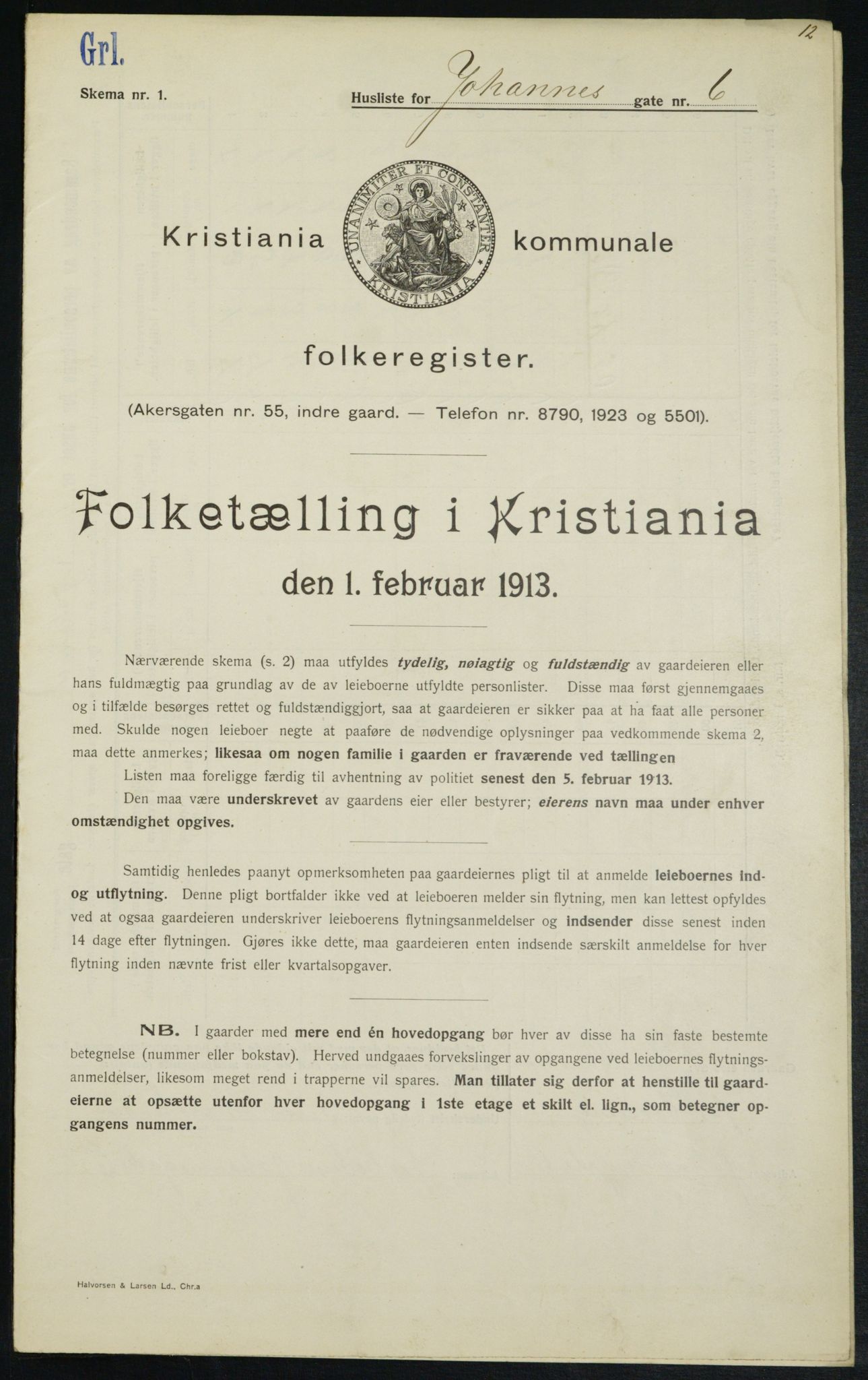 OBA, Kommunal folketelling 1.2.1913 for Kristiania, 1913, s. 46914