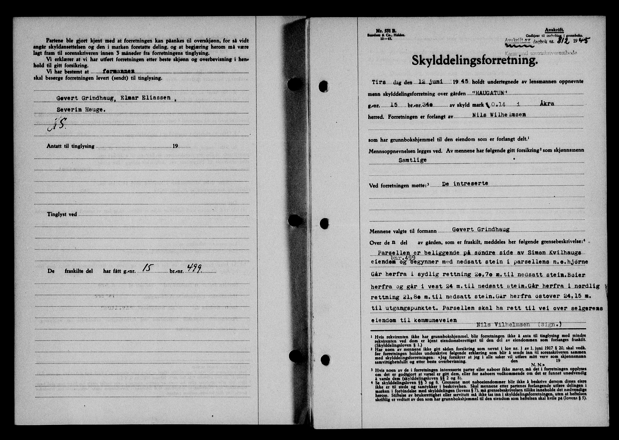 Karmsund sorenskriveri, SAST/A-100311/01/II/IIB/L0083: Pantebok nr. 64A, 1944-1945, Dagboknr: 812/1945