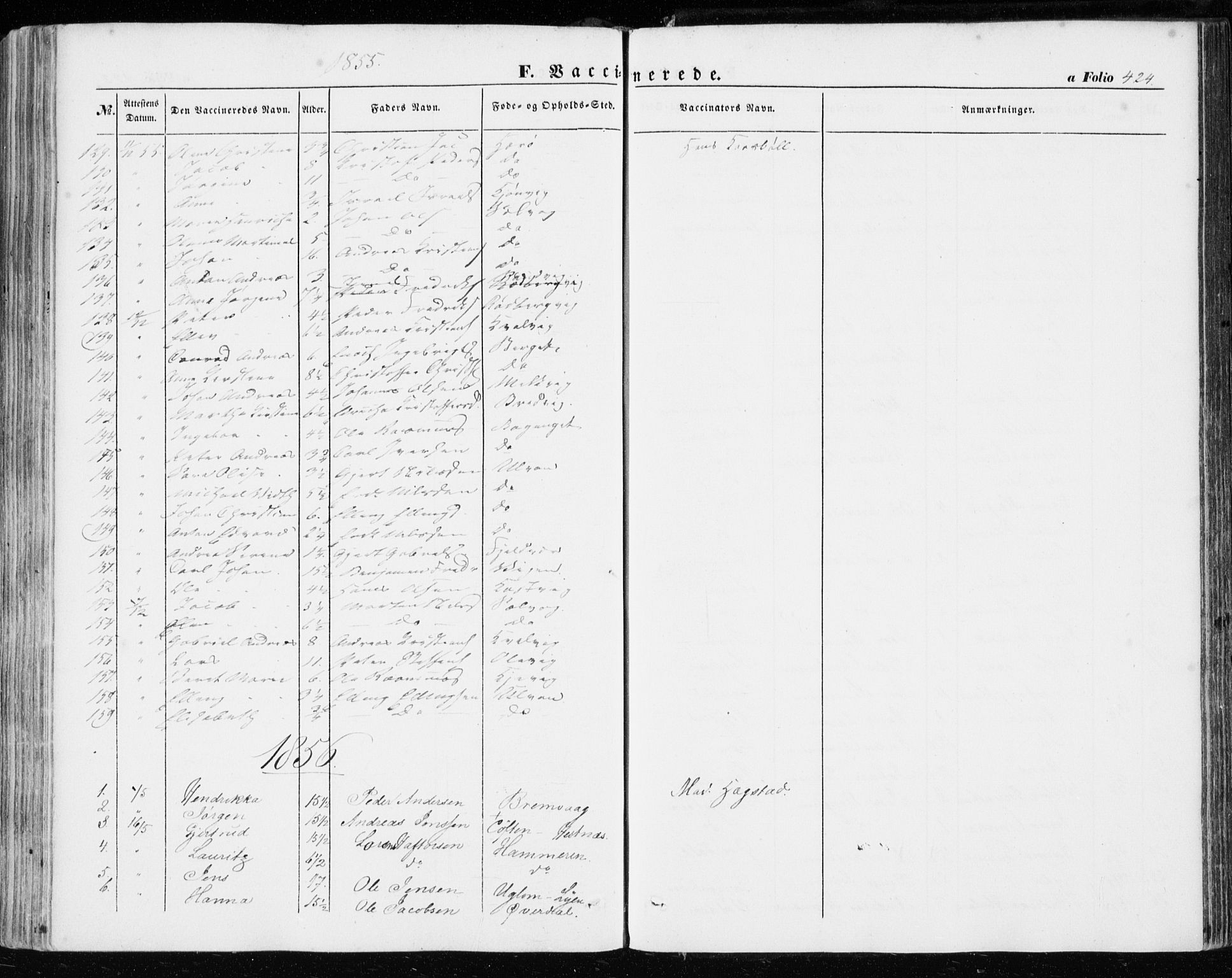 Ministerialprotokoller, klokkerbøker og fødselsregistre - Sør-Trøndelag, SAT/A-1456/634/L0530: Ministerialbok nr. 634A06, 1852-1860, s. 424