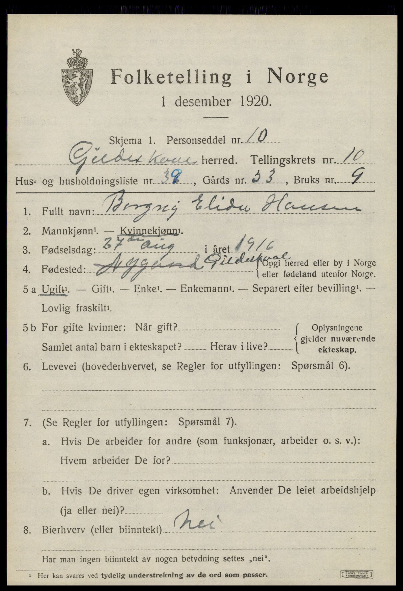 SAT, Folketelling 1920 for 1838 Gildeskål herred, 1920, s. 6606
