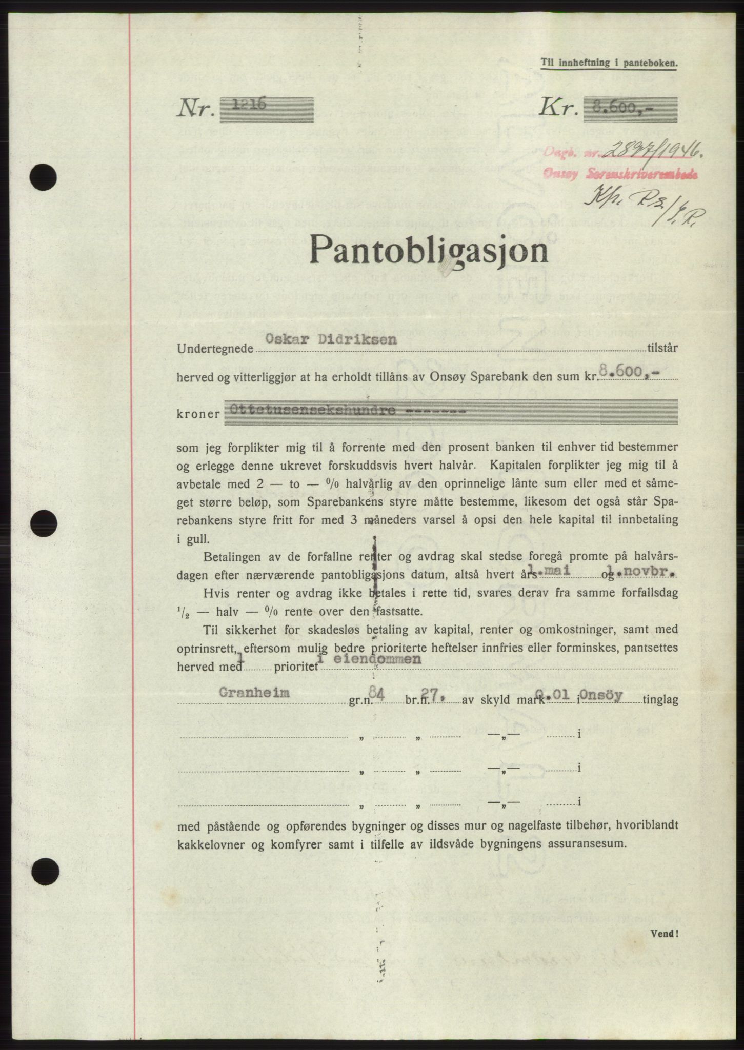 Onsøy sorenskriveri, SAO/A-10474/G/Ga/Gac/L0005: Pantebok nr. B 9-5, 1946-1947, Dagboknr: 2877/1946