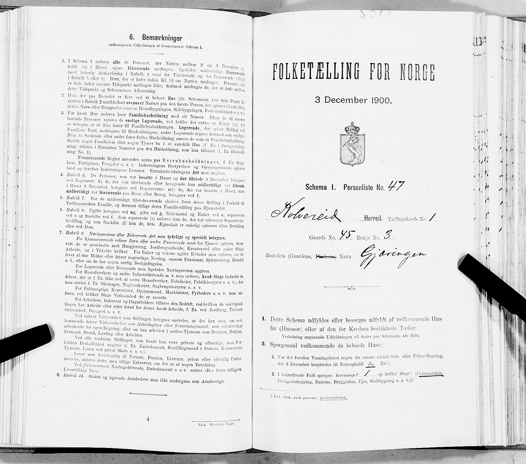 SAT, Folketelling 1900 for 1752 Kolvereid herred, 1900, s. 155
