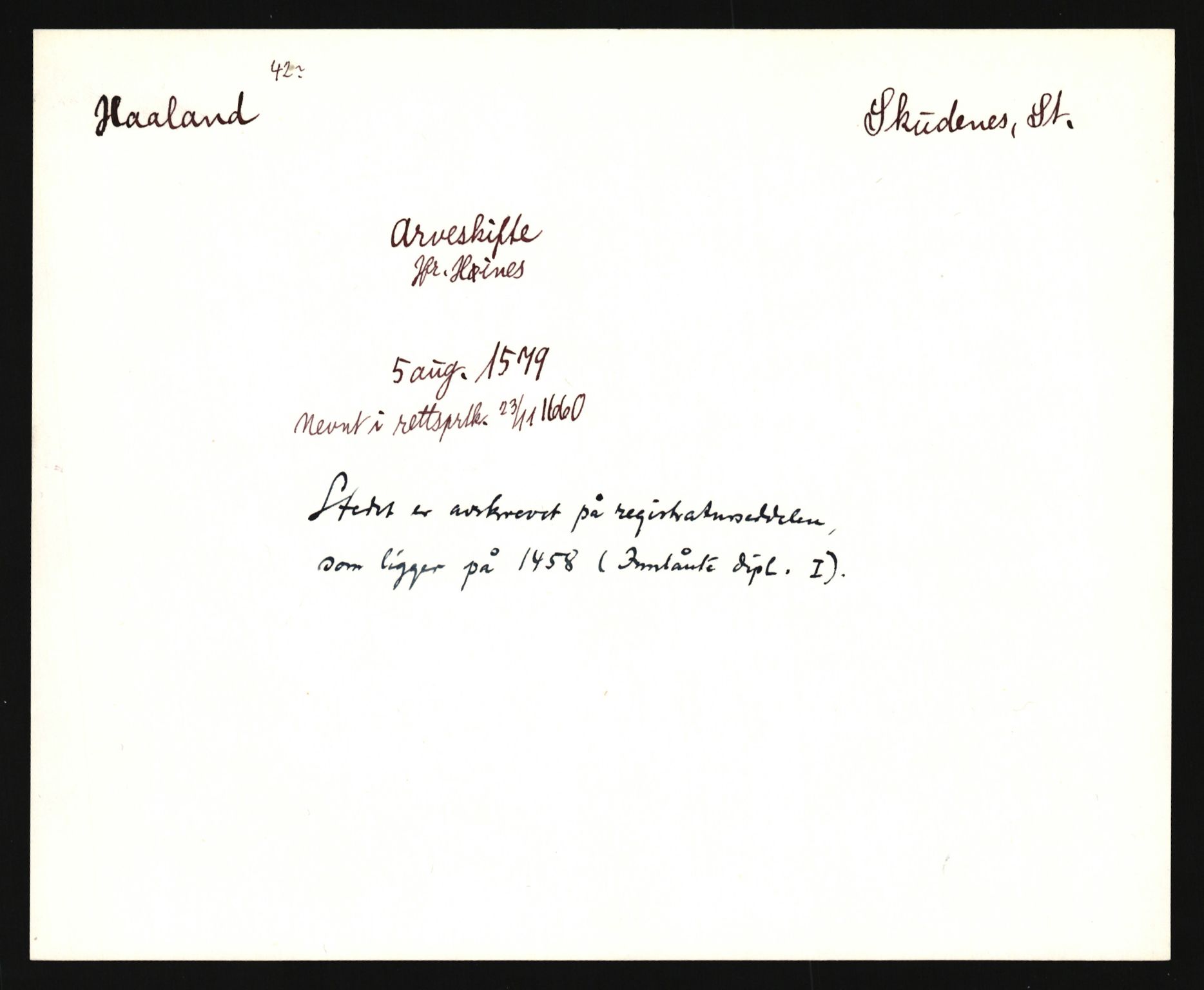 Riksarkivets diplomsamling, AV/RA-EA-5965/F35/F35e/L0027: Registreringssedler Rogaland, 1400-1700, s. 477