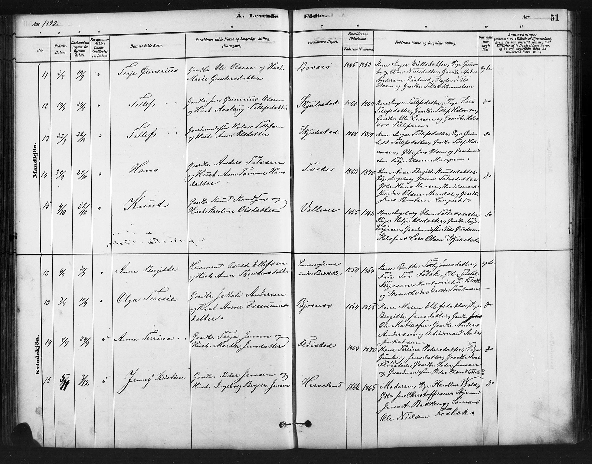 Austre Moland sokneprestkontor, AV/SAK-1111-0001/F/Fb/Fba/L0003: Klokkerbok nr. B 3, 1879-1914, s. 51