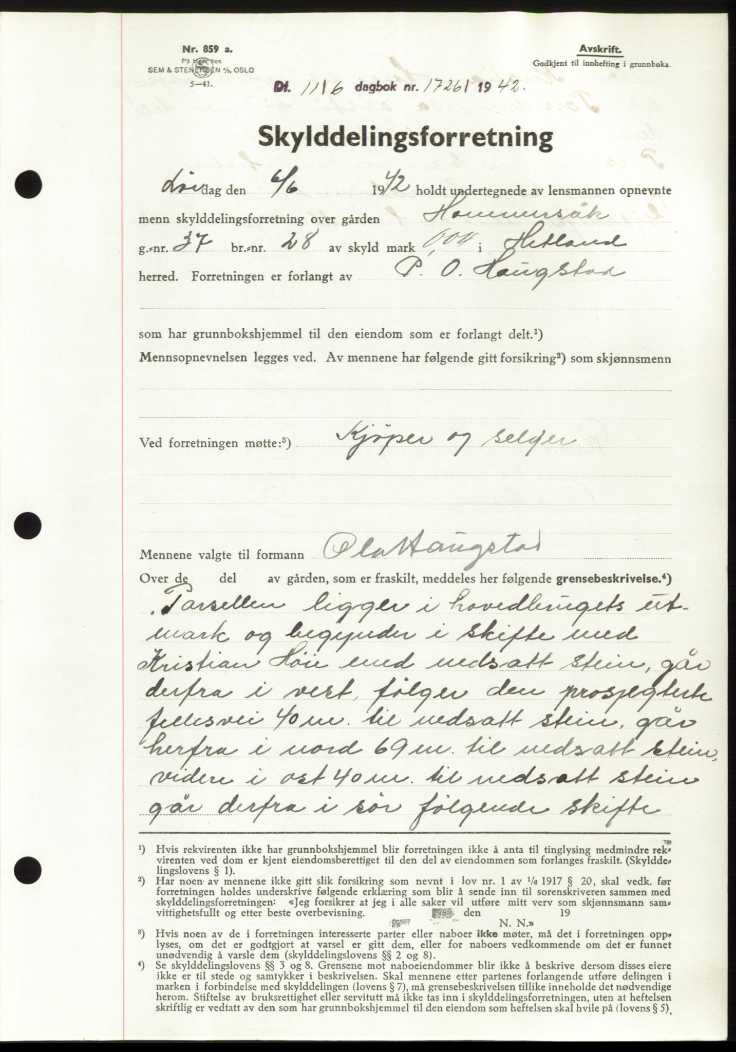 Jæren sorenskriveri, SAST/A-100310/03/G/Gba/L0082: Pantebok, 1942-1942, Dagboknr: 1726/1942