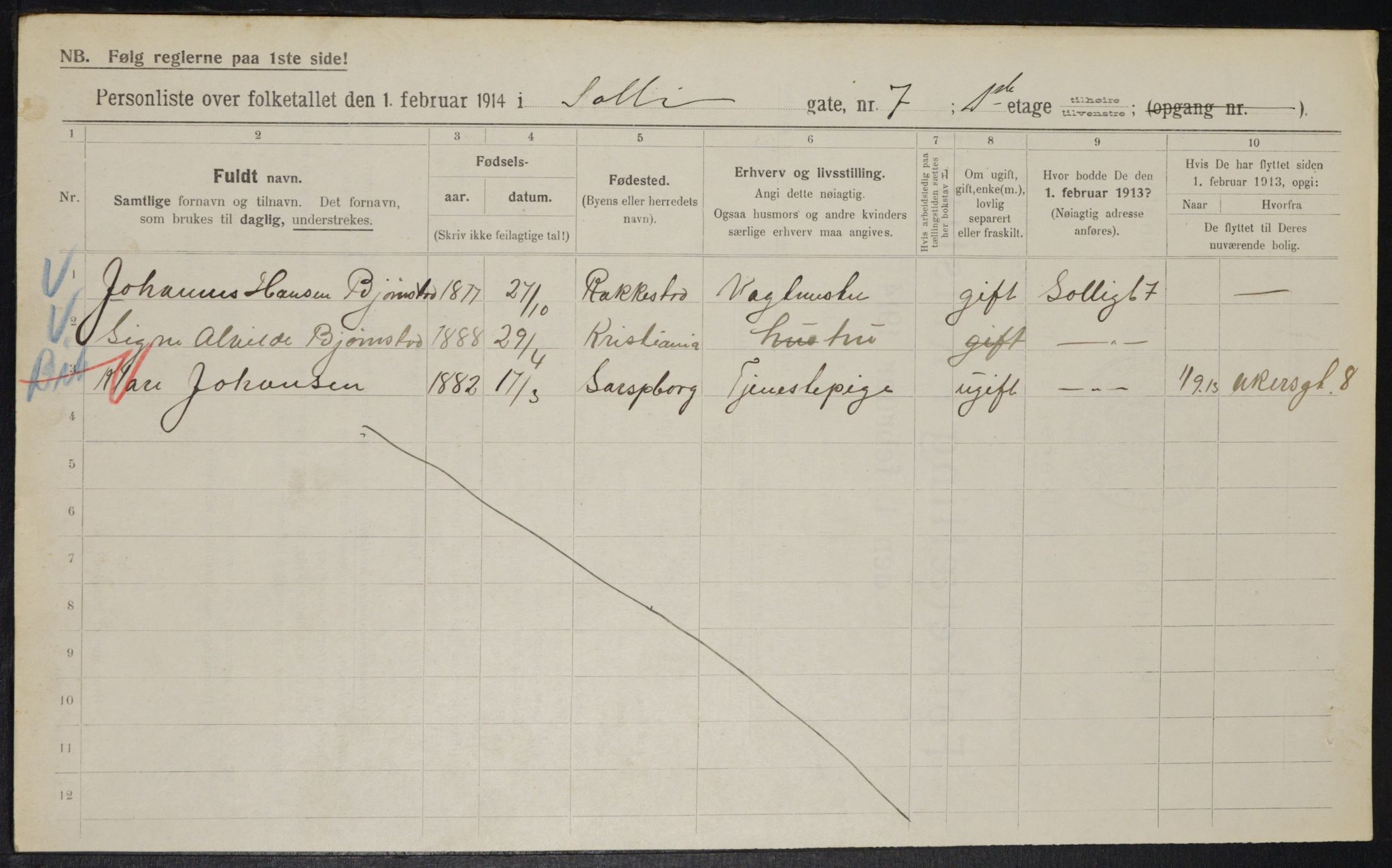 OBA, Kommunal folketelling 1.2.1914 for Kristiania, 1914, s. 99555