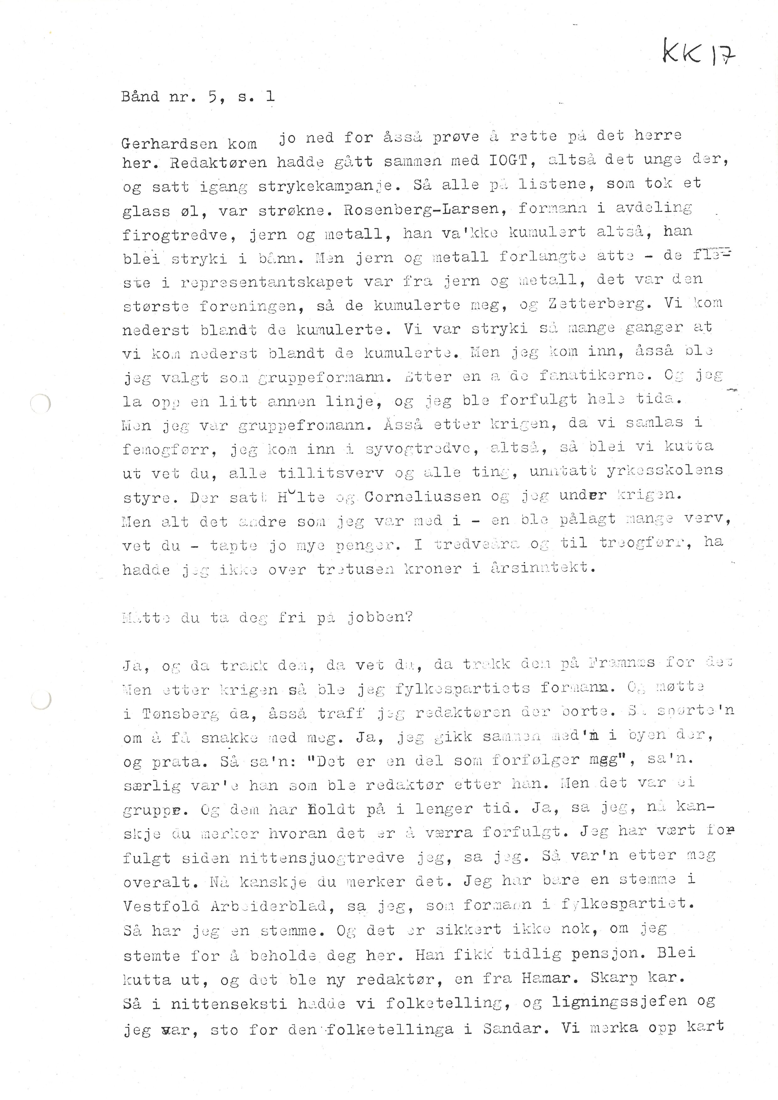 Sa 16 - Folkemusikk fra Vestfold, Gjerdesamlingen, VEMU/A-1868/I/L0001: Informantregister med intervjunedtegnelser, 1979-1986