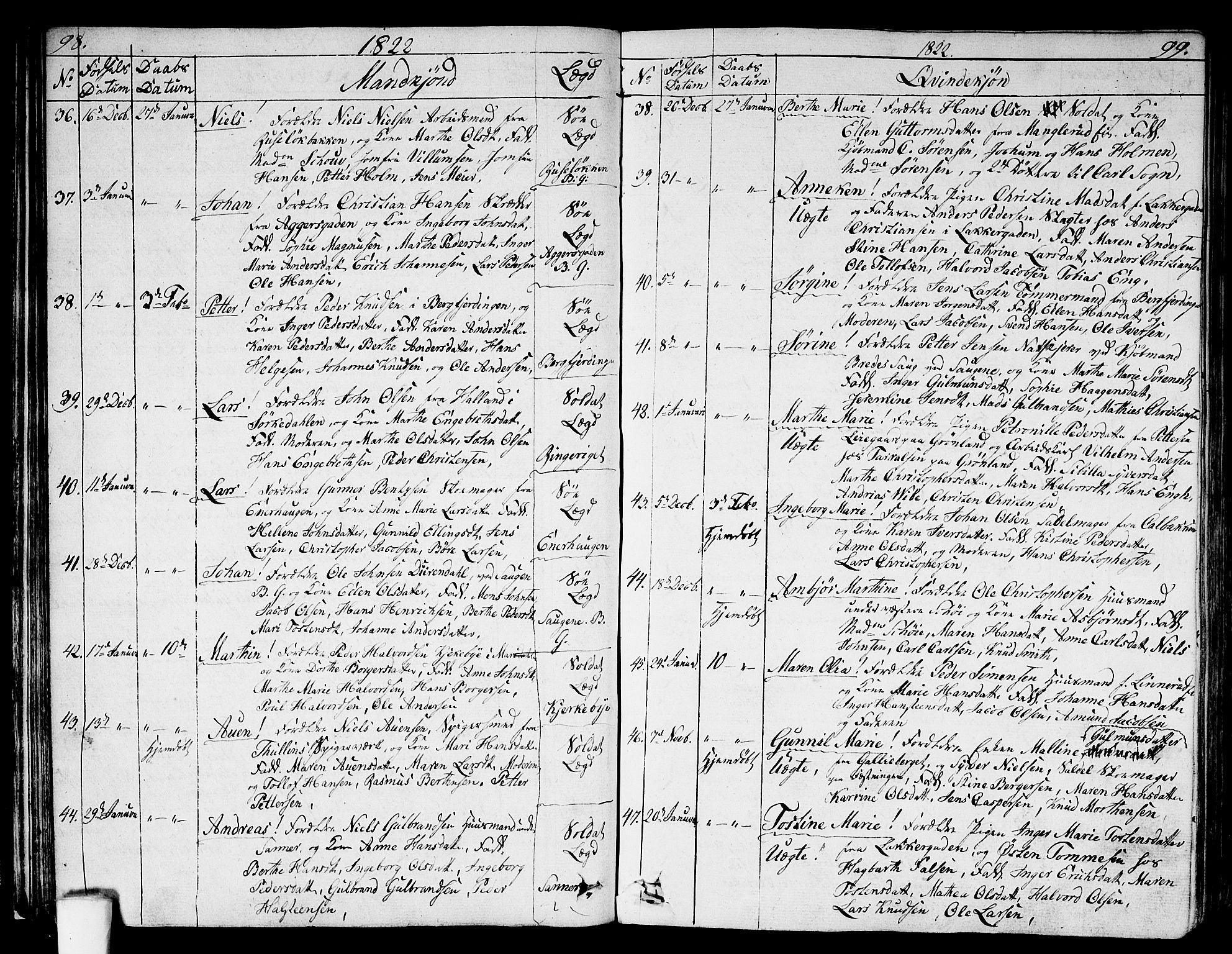 Aker prestekontor kirkebøker, AV/SAO-A-10861/G/L0004: Klokkerbok nr. 4, 1819-1829, s. 98-99