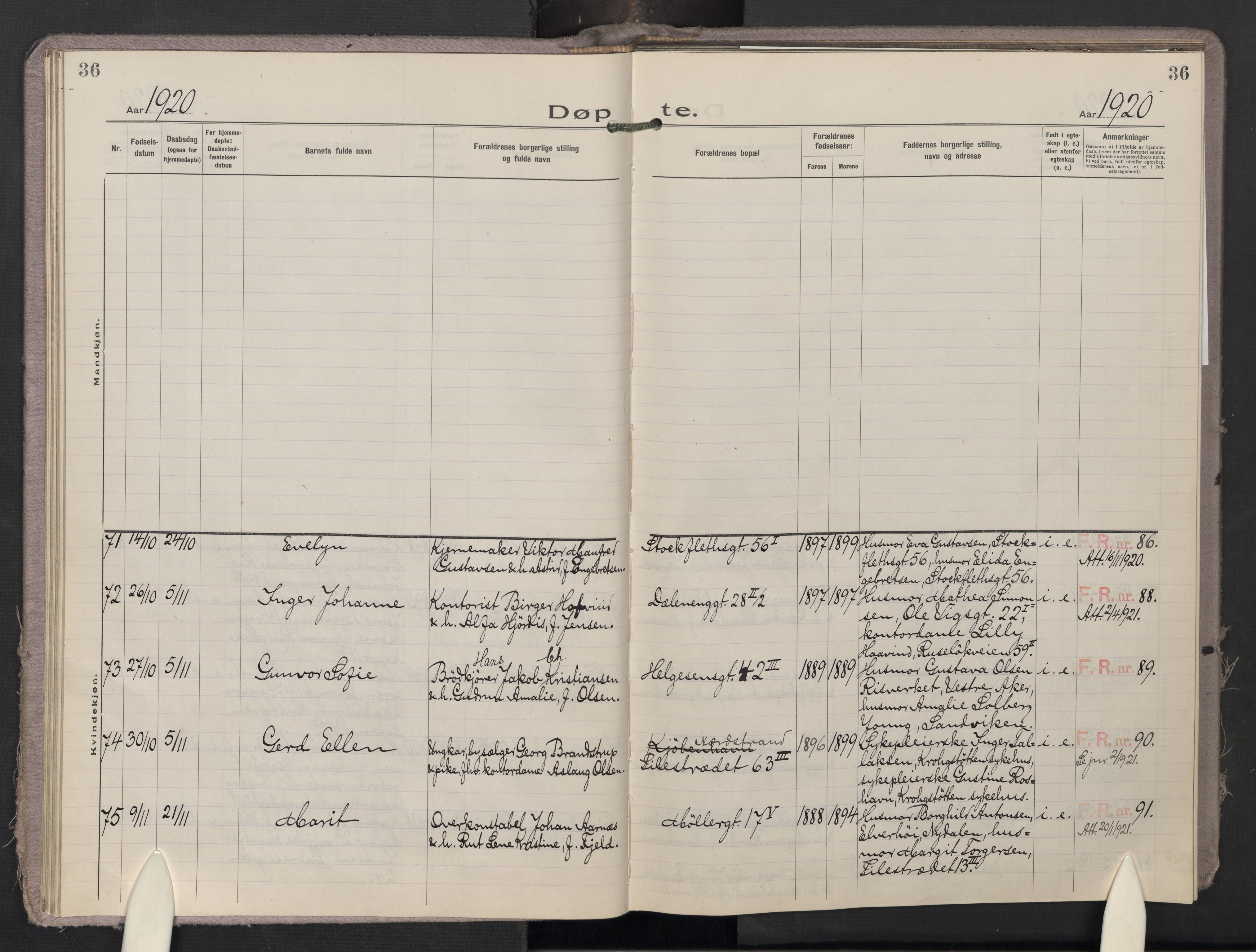 Krohgstøtten sykehusprest Kirkebøker, AV/SAO-A-10854/F/Fa/L0005: Ministerialbok nr. 5, 1918-1959, s. 36