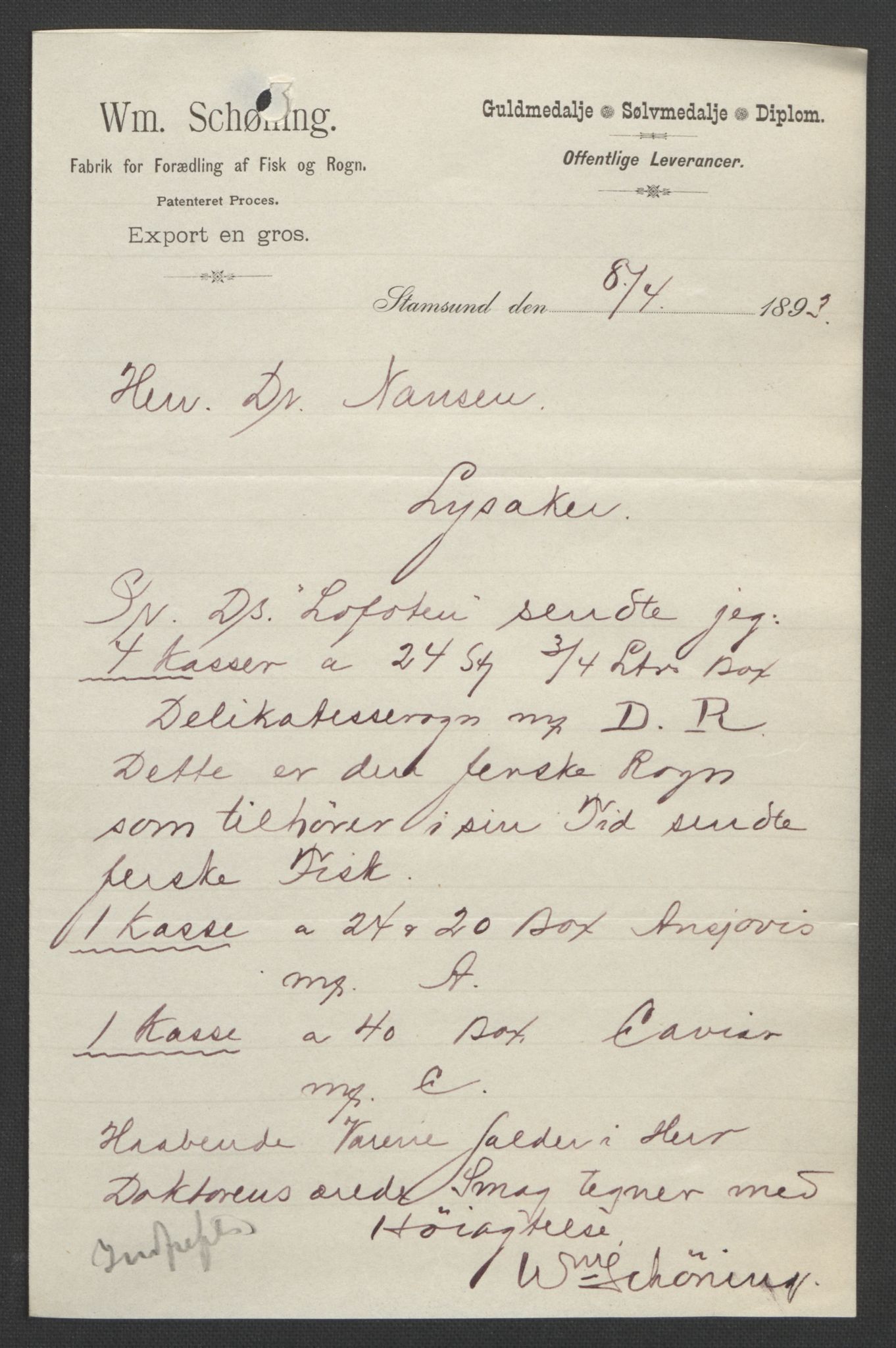 Arbeidskomitéen for Fridtjof Nansens polarekspedisjon, AV/RA-PA-0061/D/L0004: Innk. brev og telegrammer vedr. proviant og utrustning, 1892-1893, s. 787