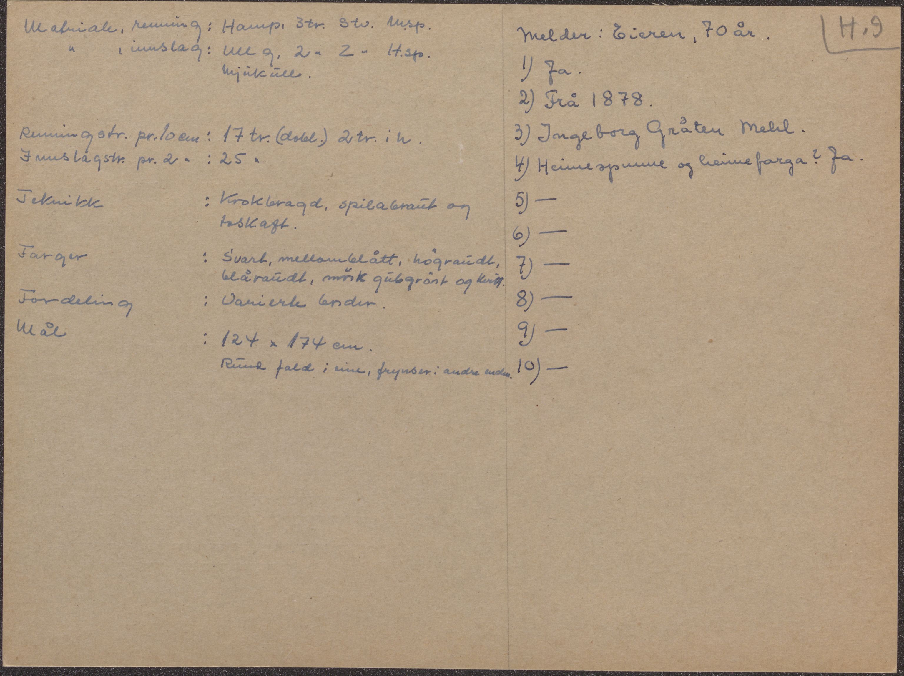 Åkleprosjektet 1957, UMB/A008/F/Fa/L0001/0004: Registreringskort Smettåkle A-H / Smettåkler H, 1957