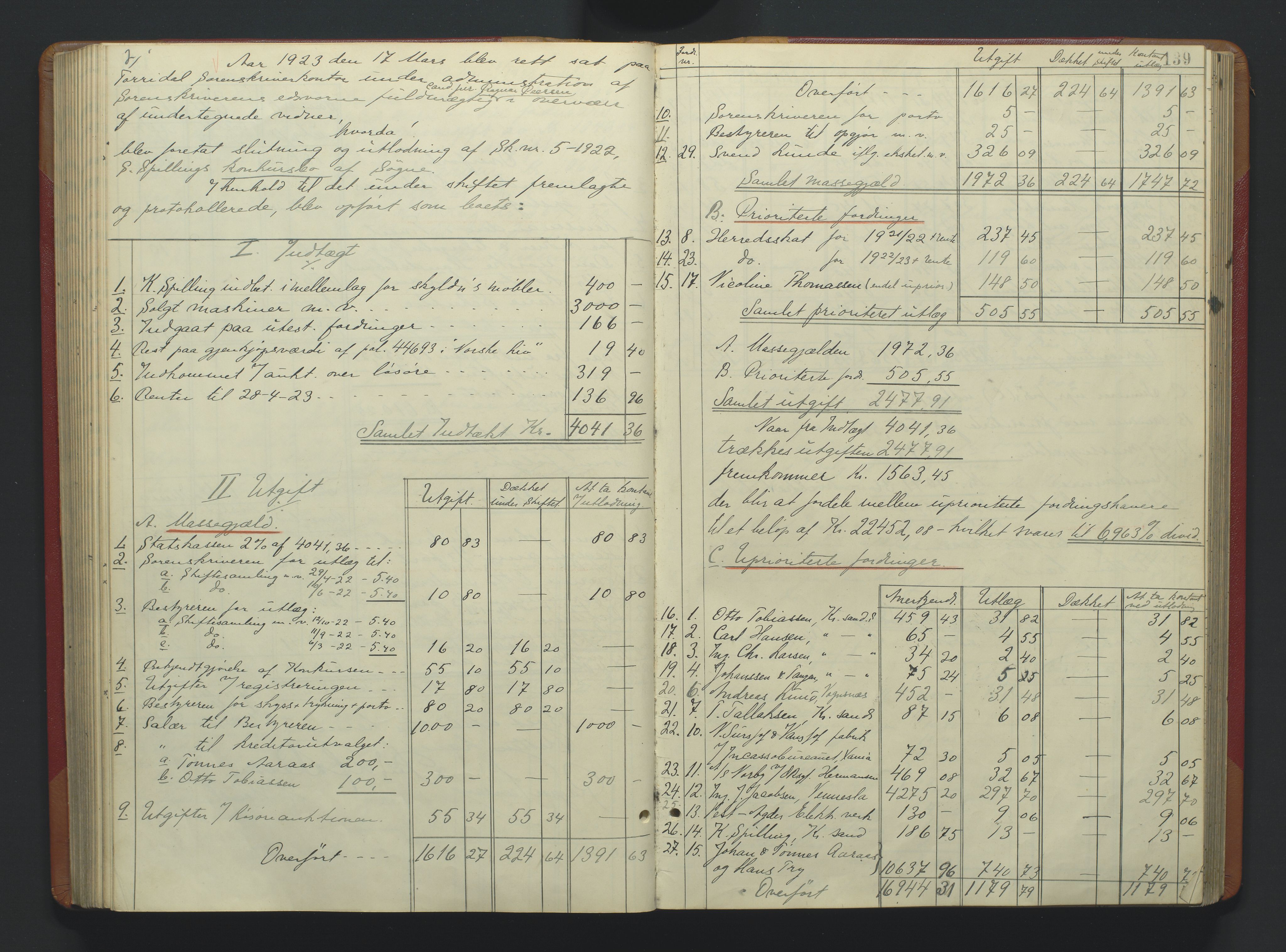 Torridal sorenskriveri, AV/SAK-1221-0012/H/Hc/L0037: Skifteutlodningsprotokoll med navneregister nr. 6, 1918-1927, s. 139