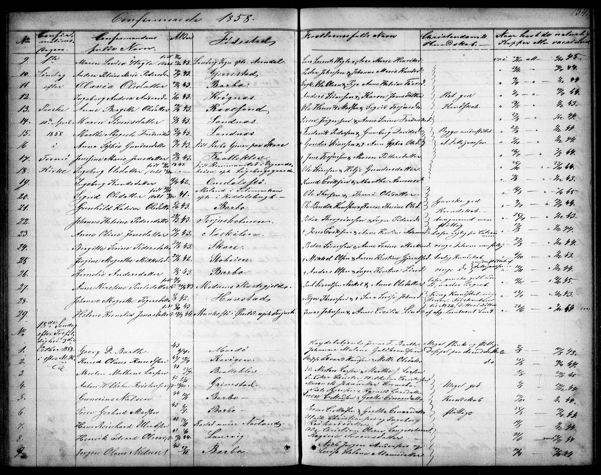 Tromøy sokneprestkontor, AV/SAK-1111-0041/F/Fb/L0002: Klokkerbok nr. B 2, 1851-1858, s. 134