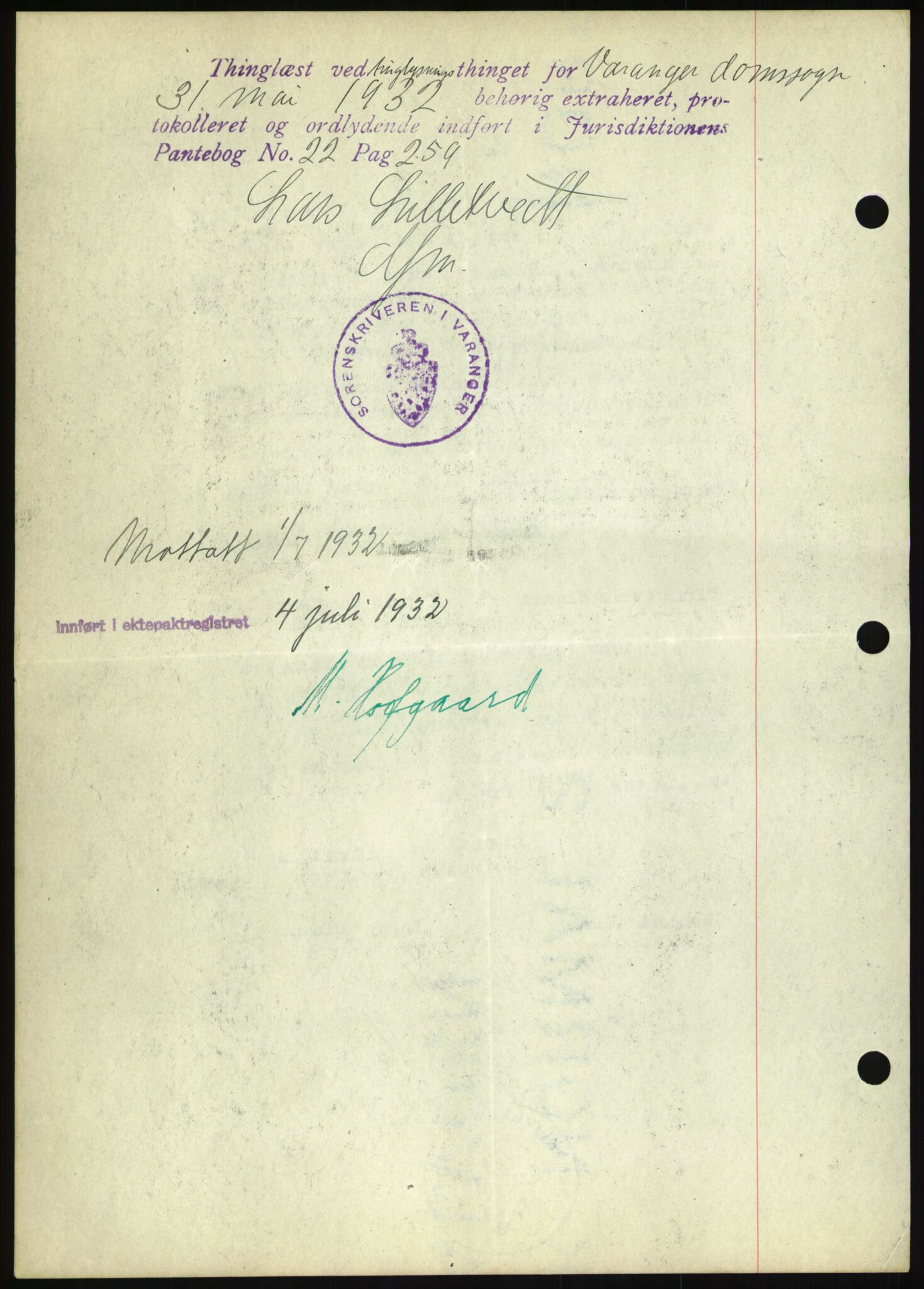 Oslo byskriverembete, AV/SAO-A-10227/2/G/Gb/L0072: Tinglyste ektepakter, Finnmark, bind 1, 1928-1950