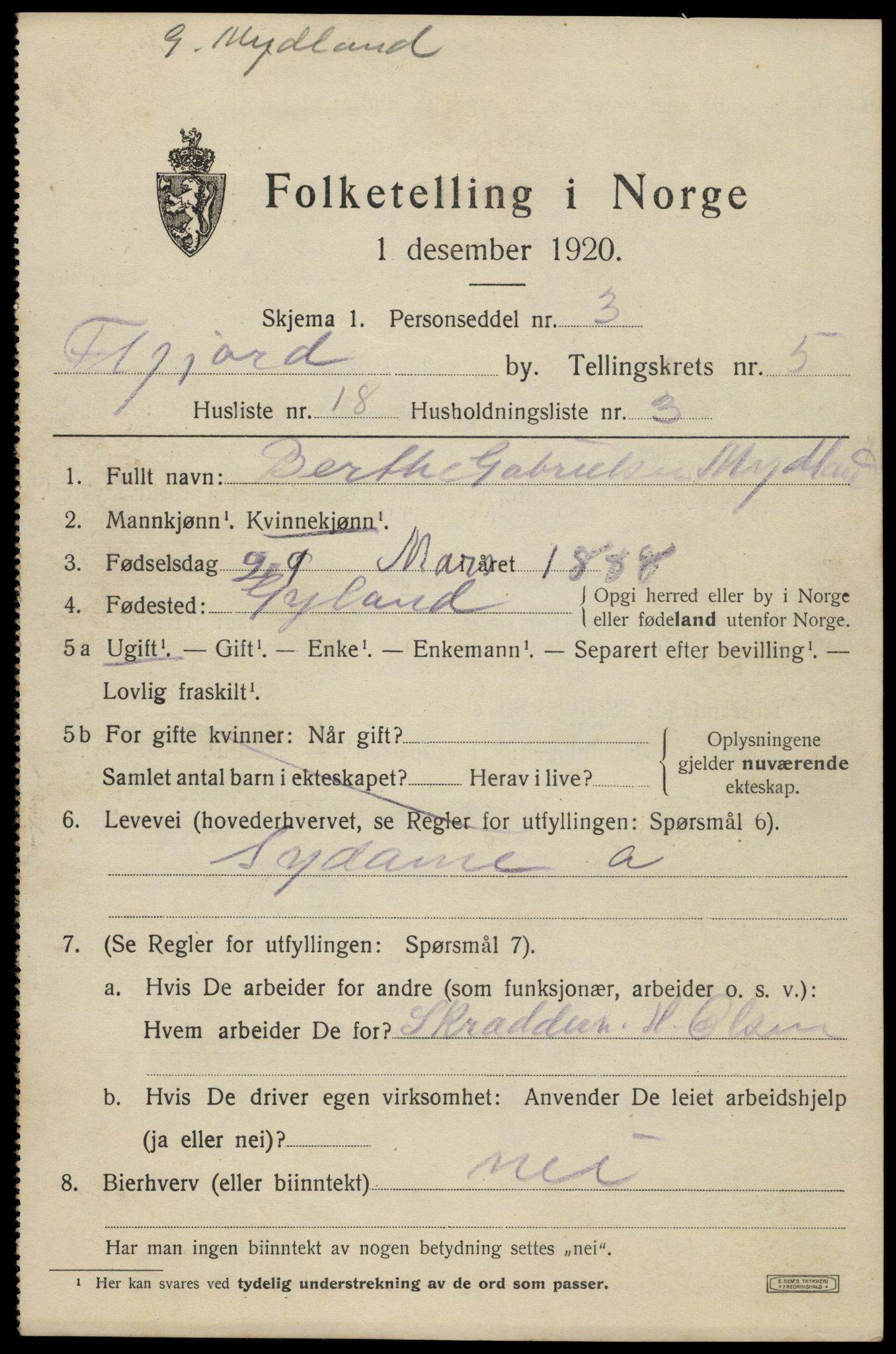 SAK, Folketelling 1920 for 1004 Flekkefjord kjøpstad, 1920, s. 5444