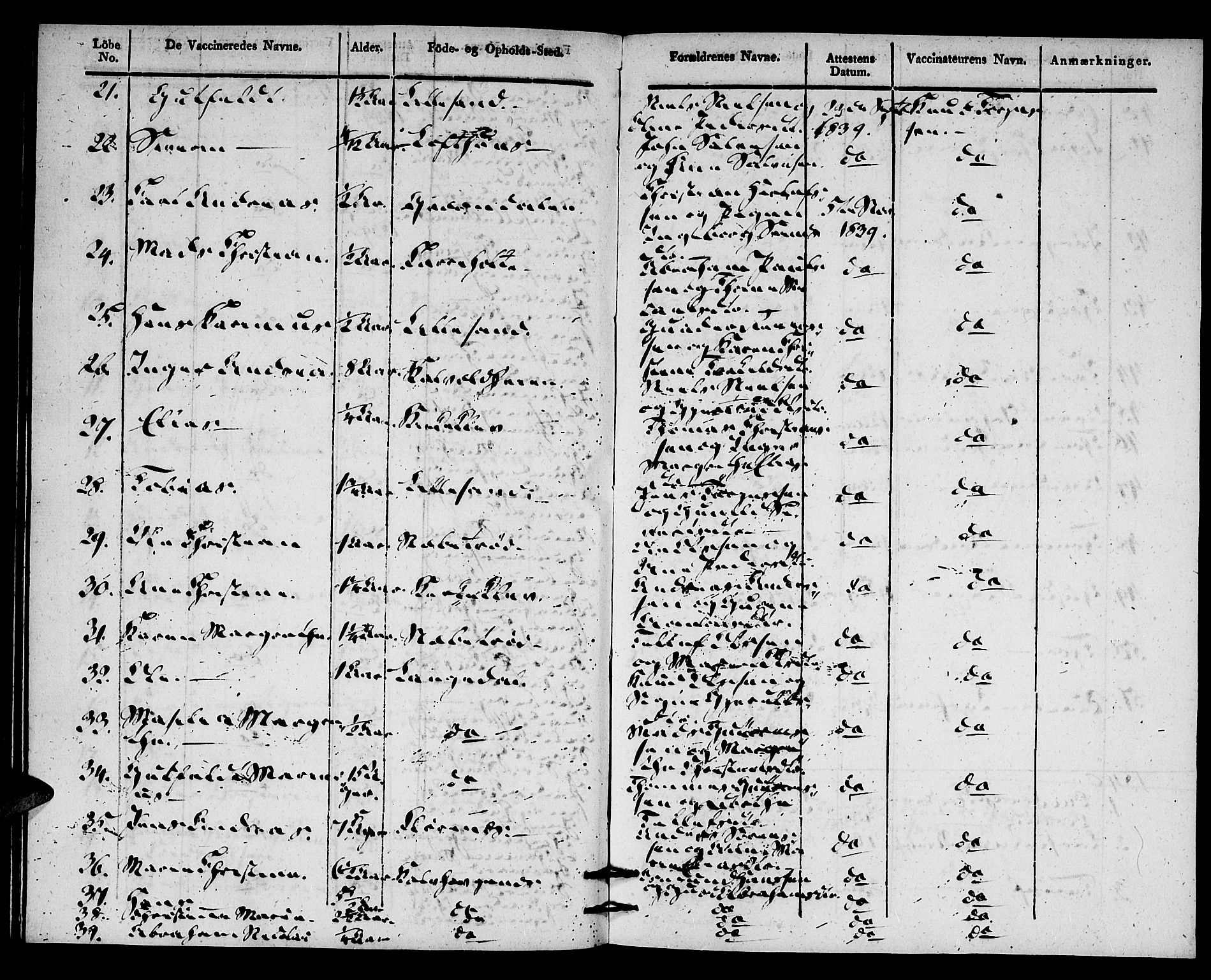 Vestre Moland sokneprestkontor, AV/SAK-1111-0046/F/Ff/L0002/0003: Vaksinasjonsprotokoll nr. A VI 3, 1830-1844