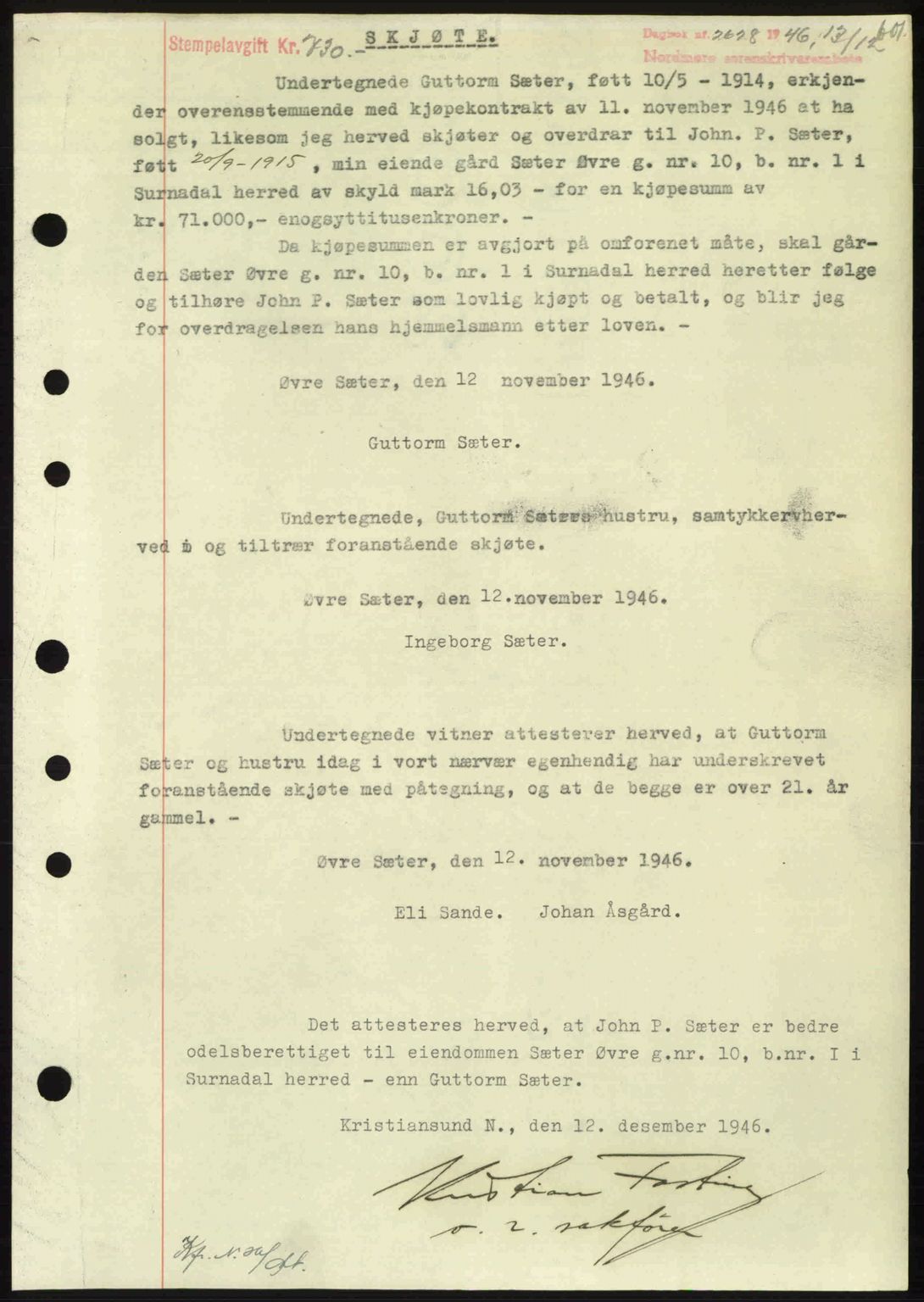 Nordmøre sorenskriveri, SAT/A-4132/1/2/2Ca: Pantebok nr. A103, 1946-1947, Dagboknr: 2628/1946
