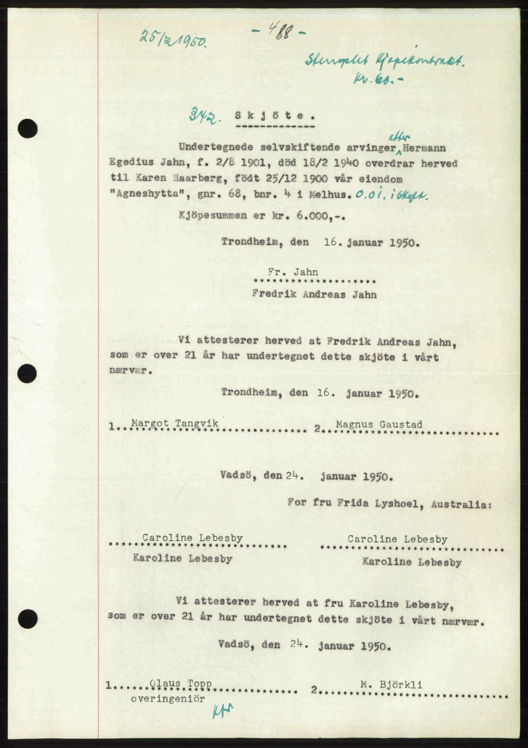 Gauldal sorenskriveri, SAT/A-0014/1/2/2C: Pantebok nr. A9, 1949-1950, Dagboknr: 342/1950