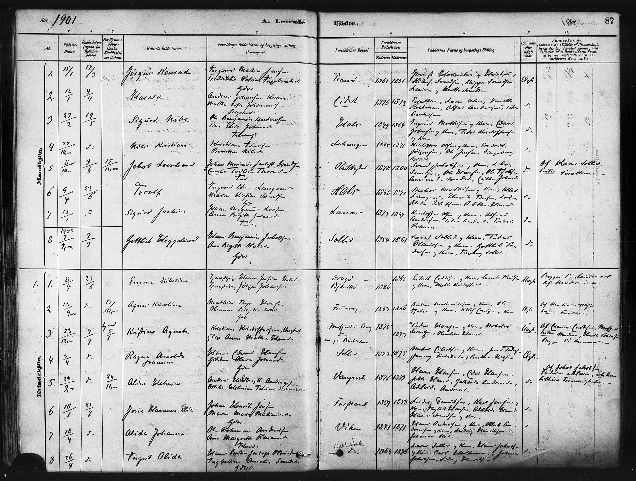Tranøy sokneprestkontor, AV/SATØ-S-1313/I/Ia/Iaa/L0009kirke: Ministerialbok nr. 9, 1878-1904, s. 87