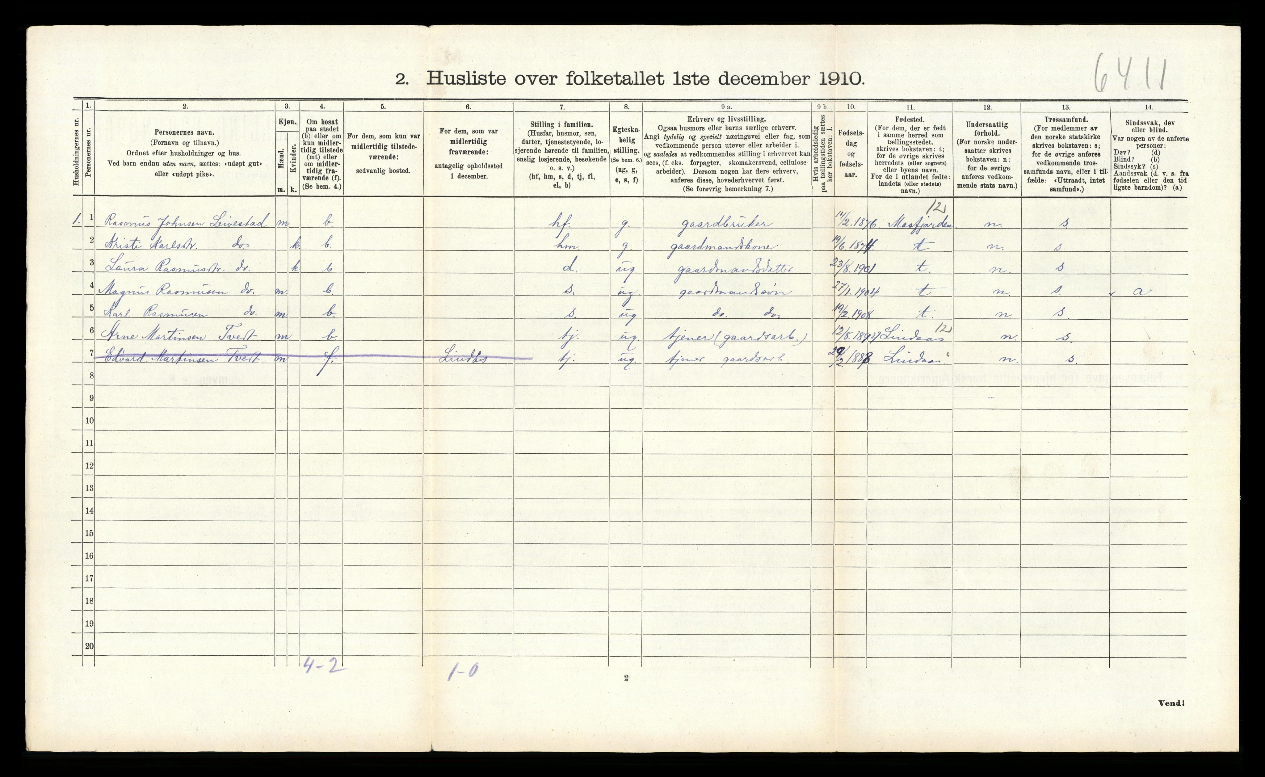 RA, Folketelling 1910 for 1257 Alversund herred, 1910, s. 1081
